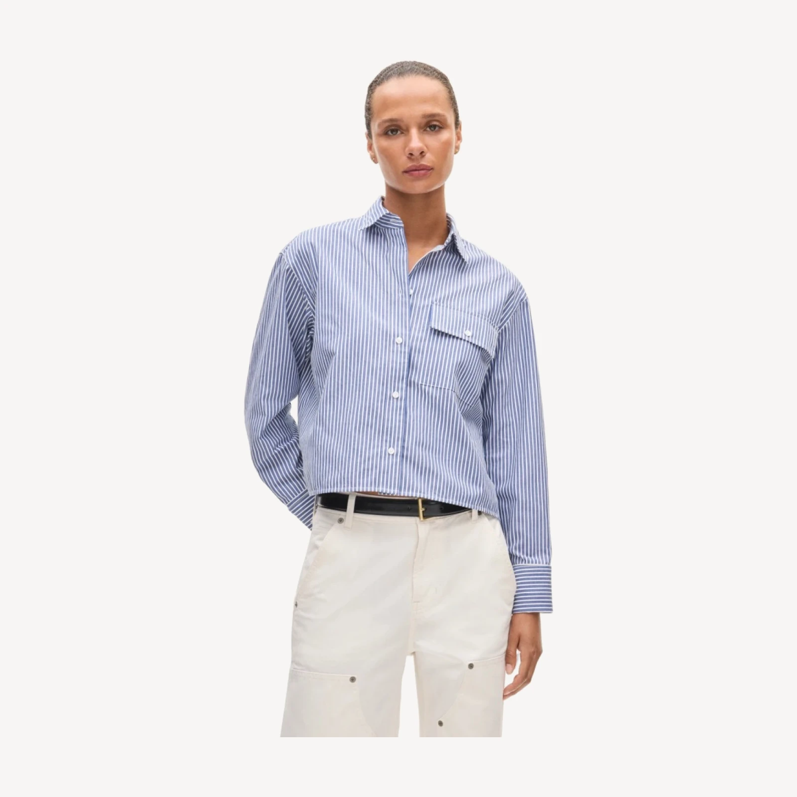 Esme cropped button-up shirt in striped cotton poplin