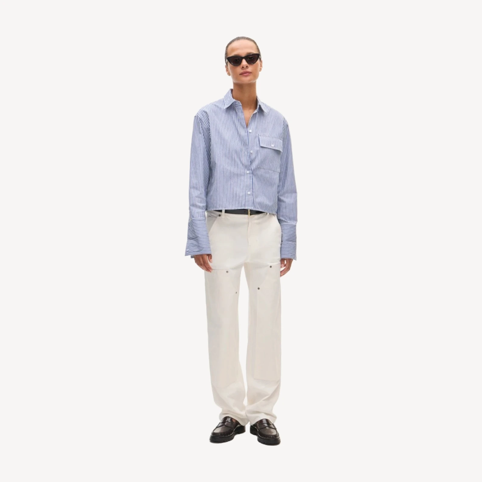 Esme cropped button-up shirt in striped cotton poplin