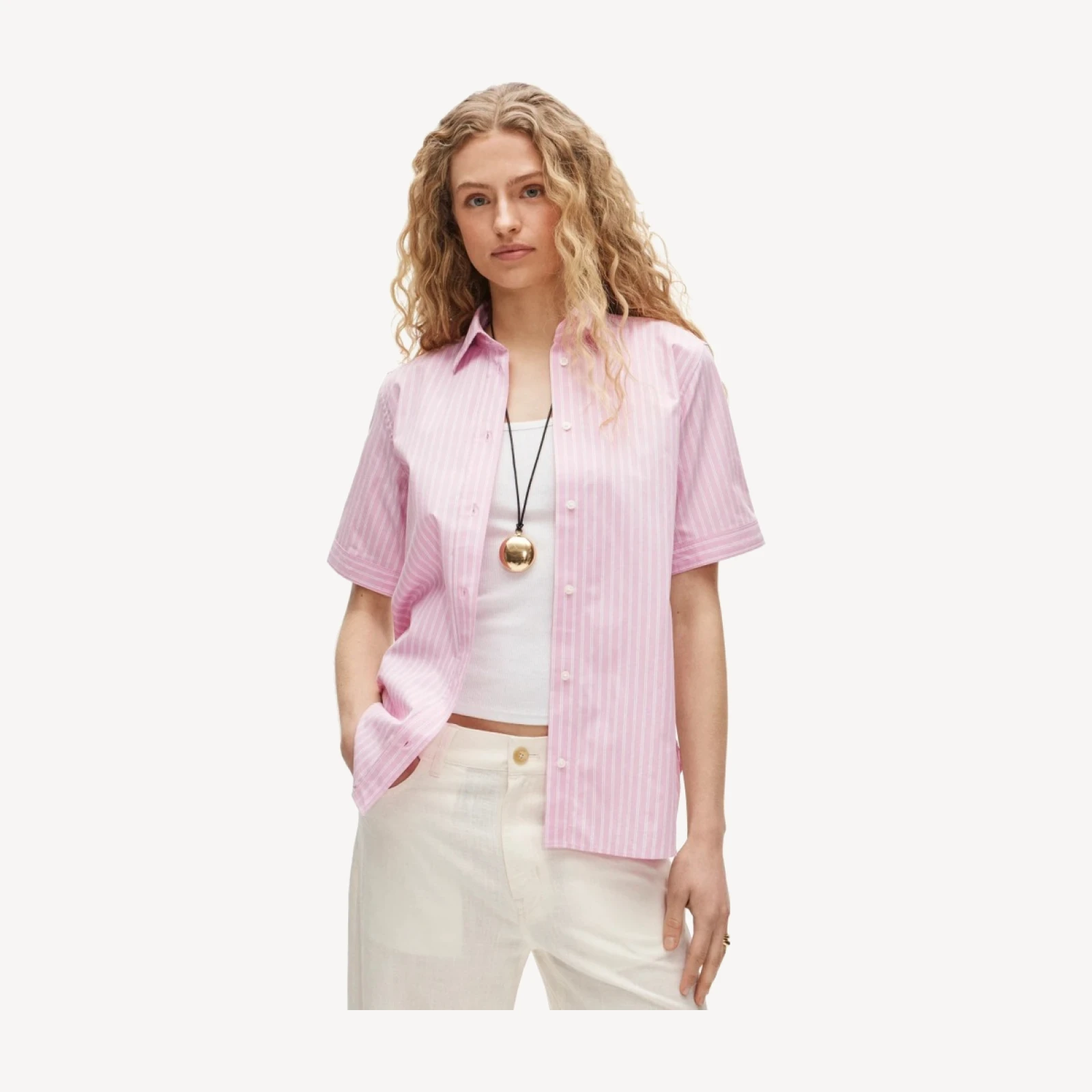 Garçon short-sleeve shirt in striped cotton poplin