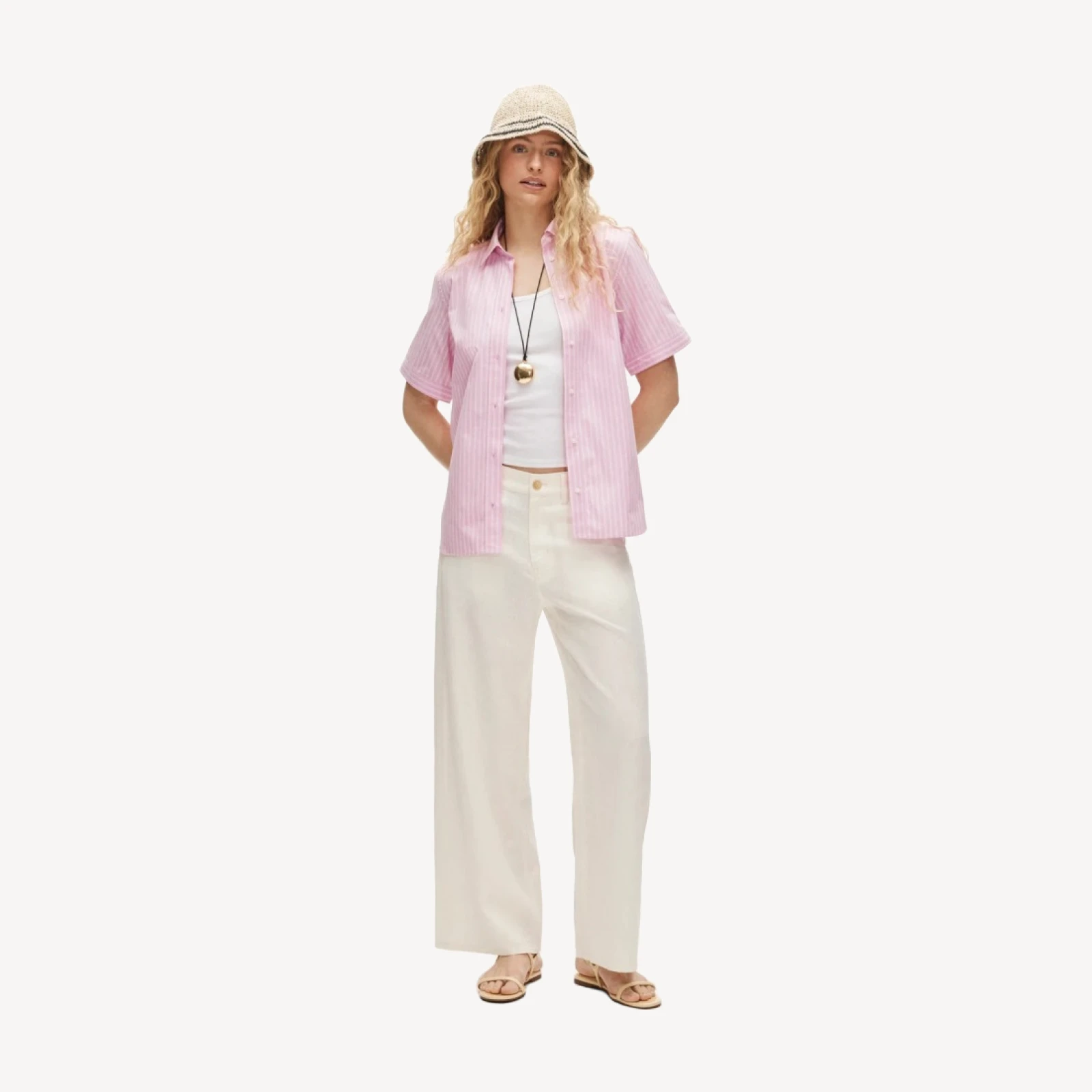 Garçon short-sleeve shirt in striped cotton poplin