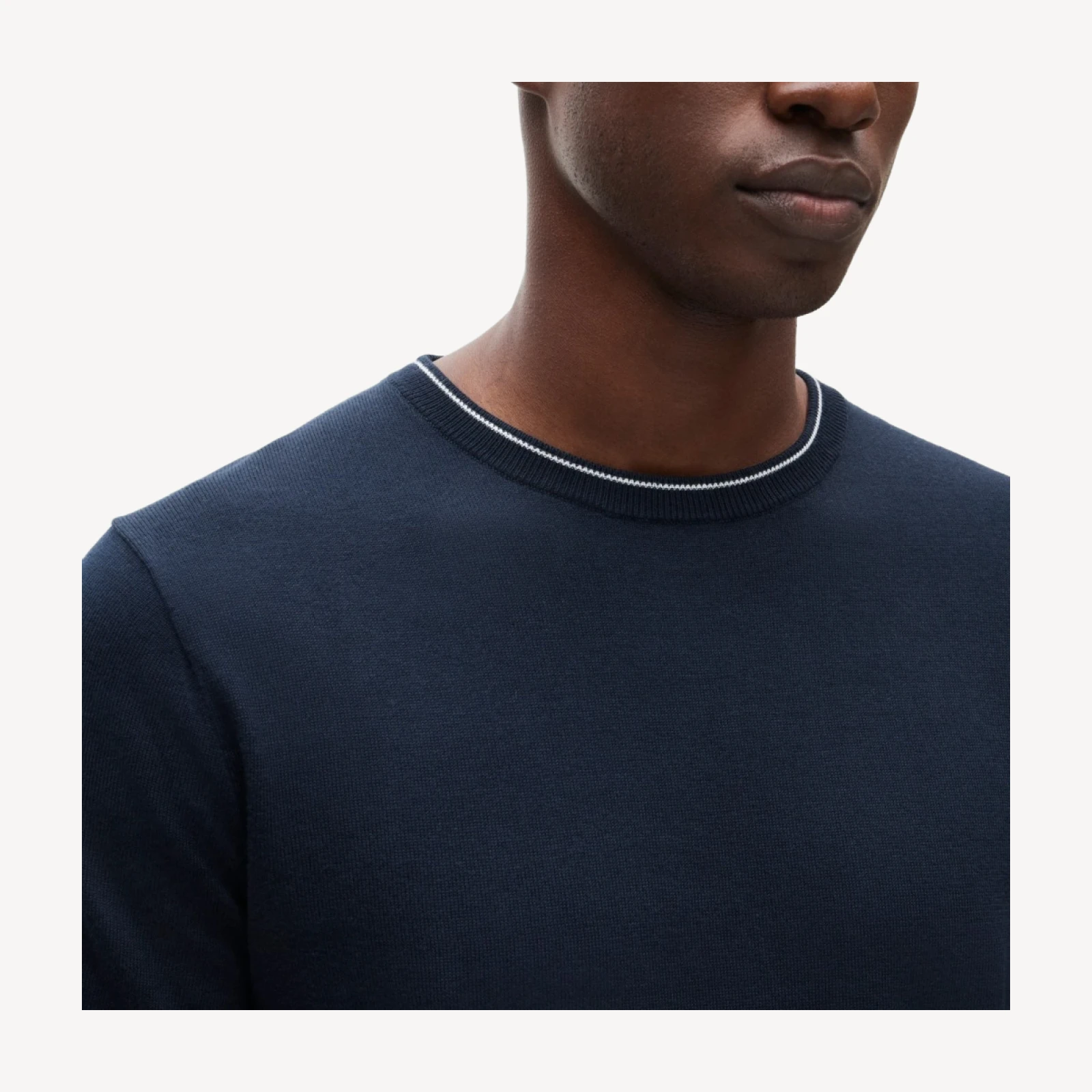 Short-sleeve tipped crewneck sweater in Pima cotton