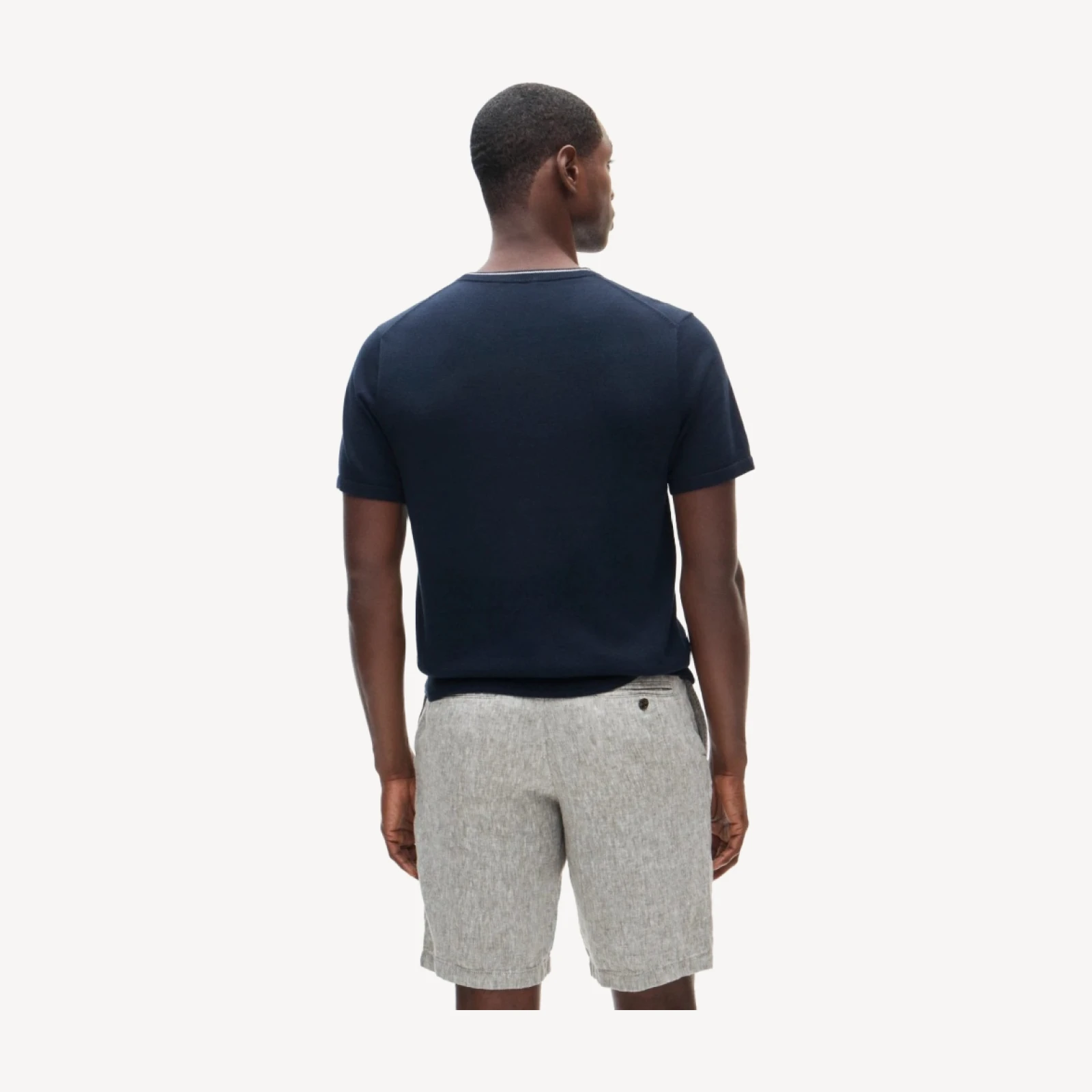 Short-sleeve tipped crewneck sweater in Pima cotton