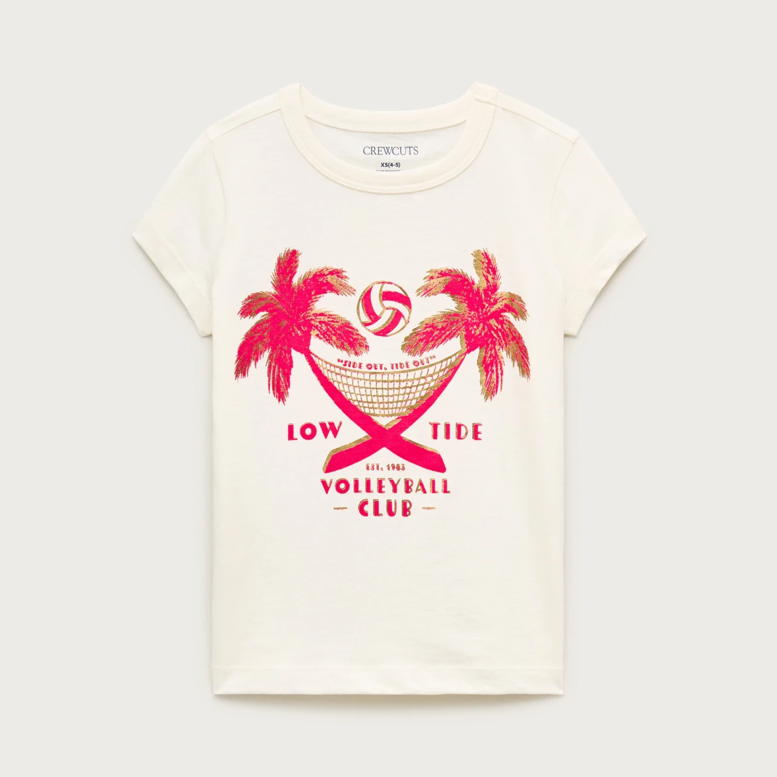Girls' short-sleeve "Volleyball club" graphic T-shirt with metallic foil