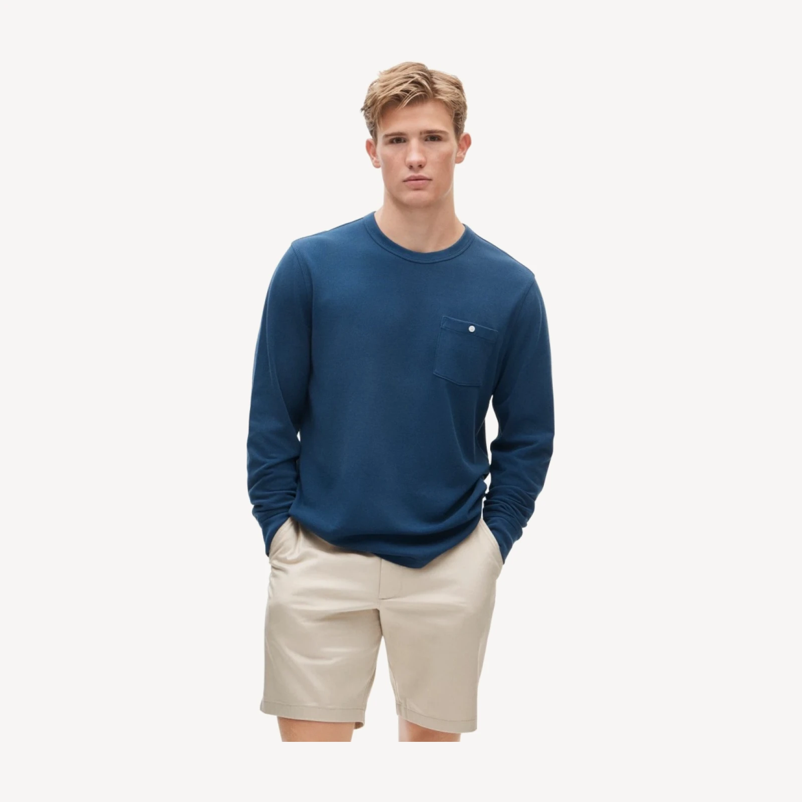 Washed piqué long-sleeve pocket T-shirt