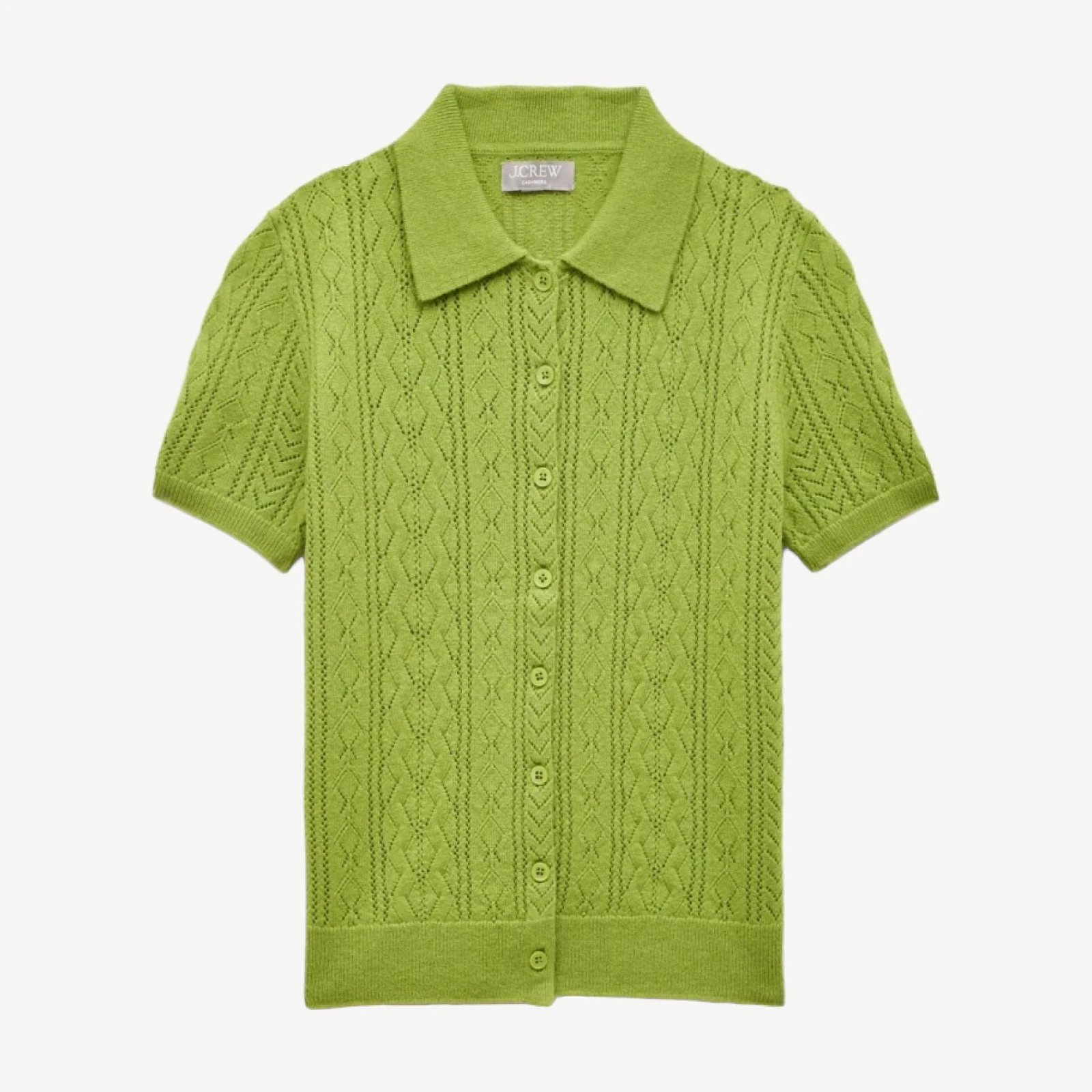 Cashmere pointelle button-up short-sleeve cardigan