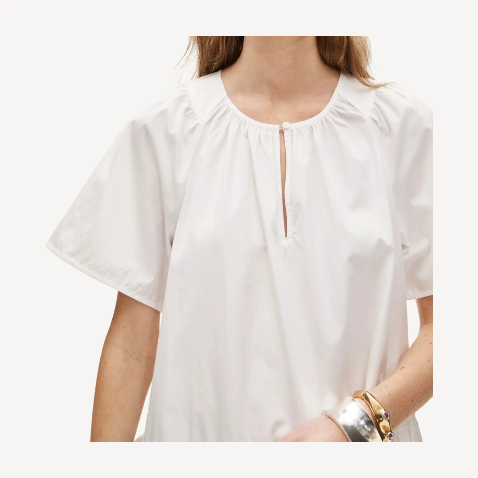 Tiered popover dress in cotton poplin