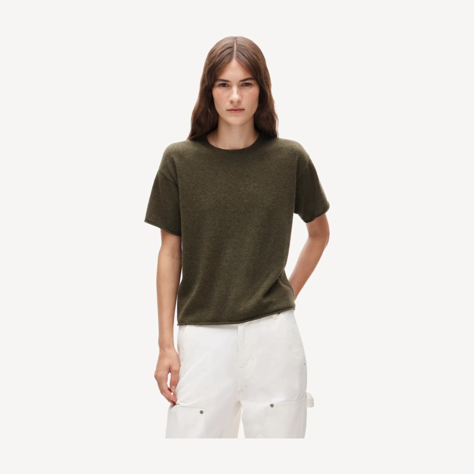 Rolled cashmere relaxed sweater-tee