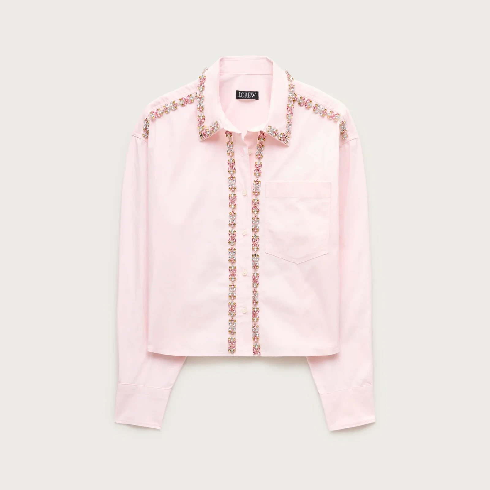 Étienne cropped button-up shirt in embellished cotton poplin
