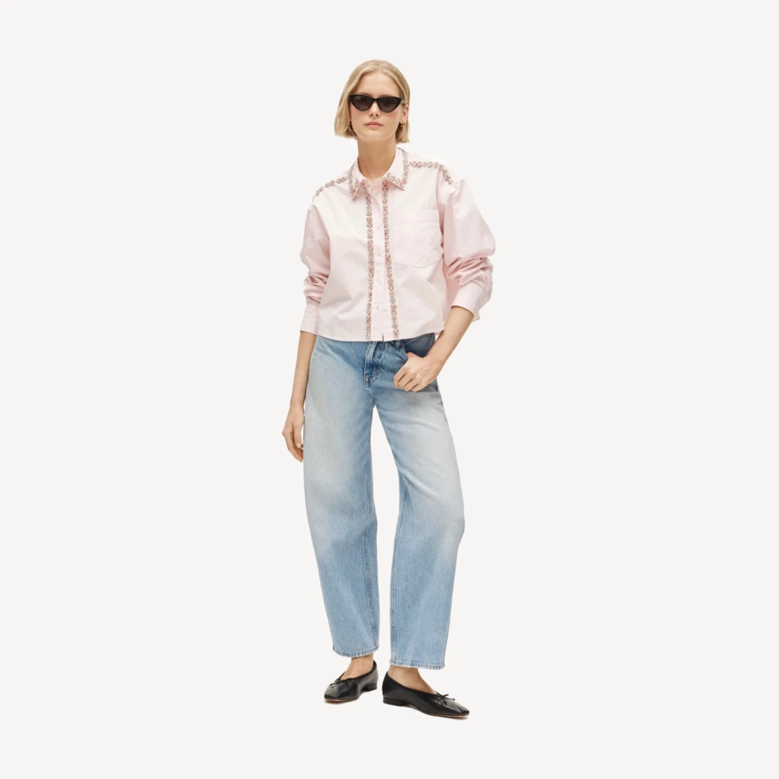 Étienne cropped button-up shirt in embellished cotton poplin