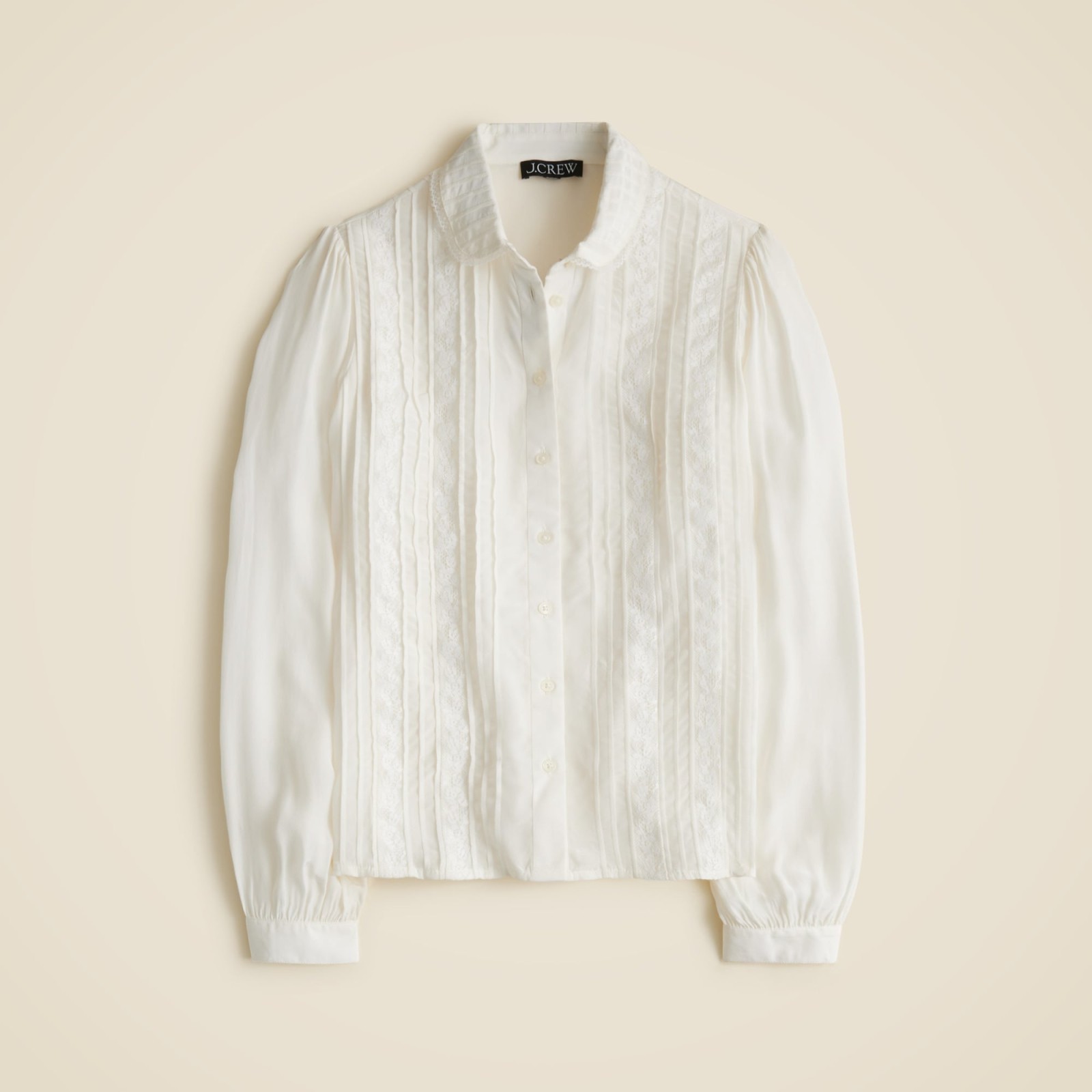 Lace-trim button-up shirt with club collar