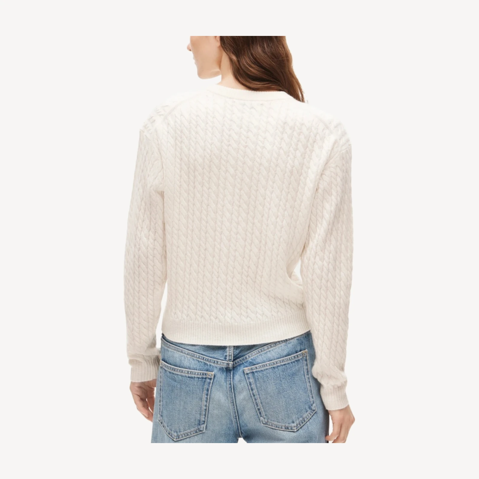 Perfect cashmere cable-knit crewneck with "Tennis Club" intarsia