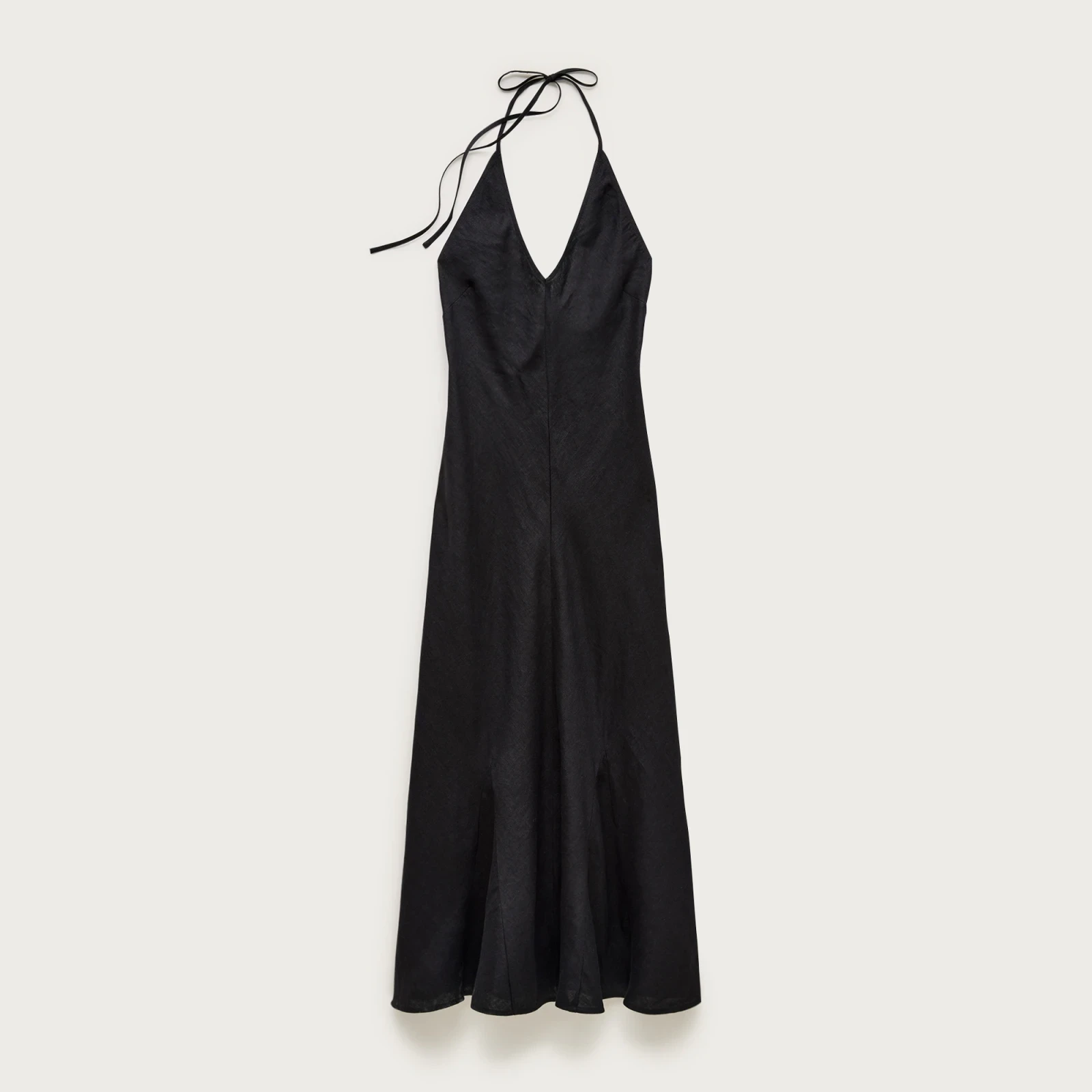 V-neck halter dress in saffron linen