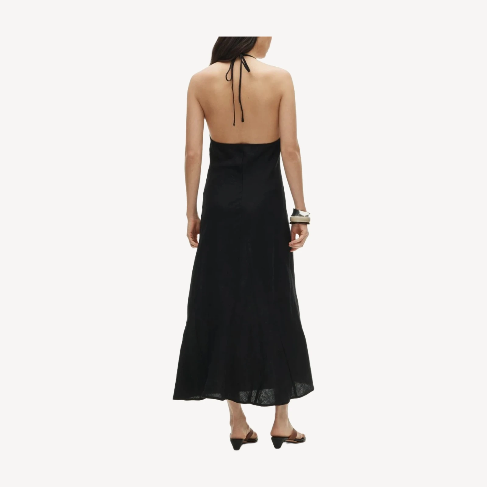 V-neck halter dress in saffron linen