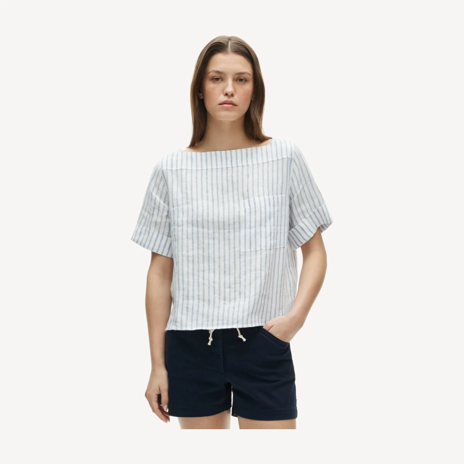 Boatneck T-shirt in striped linen