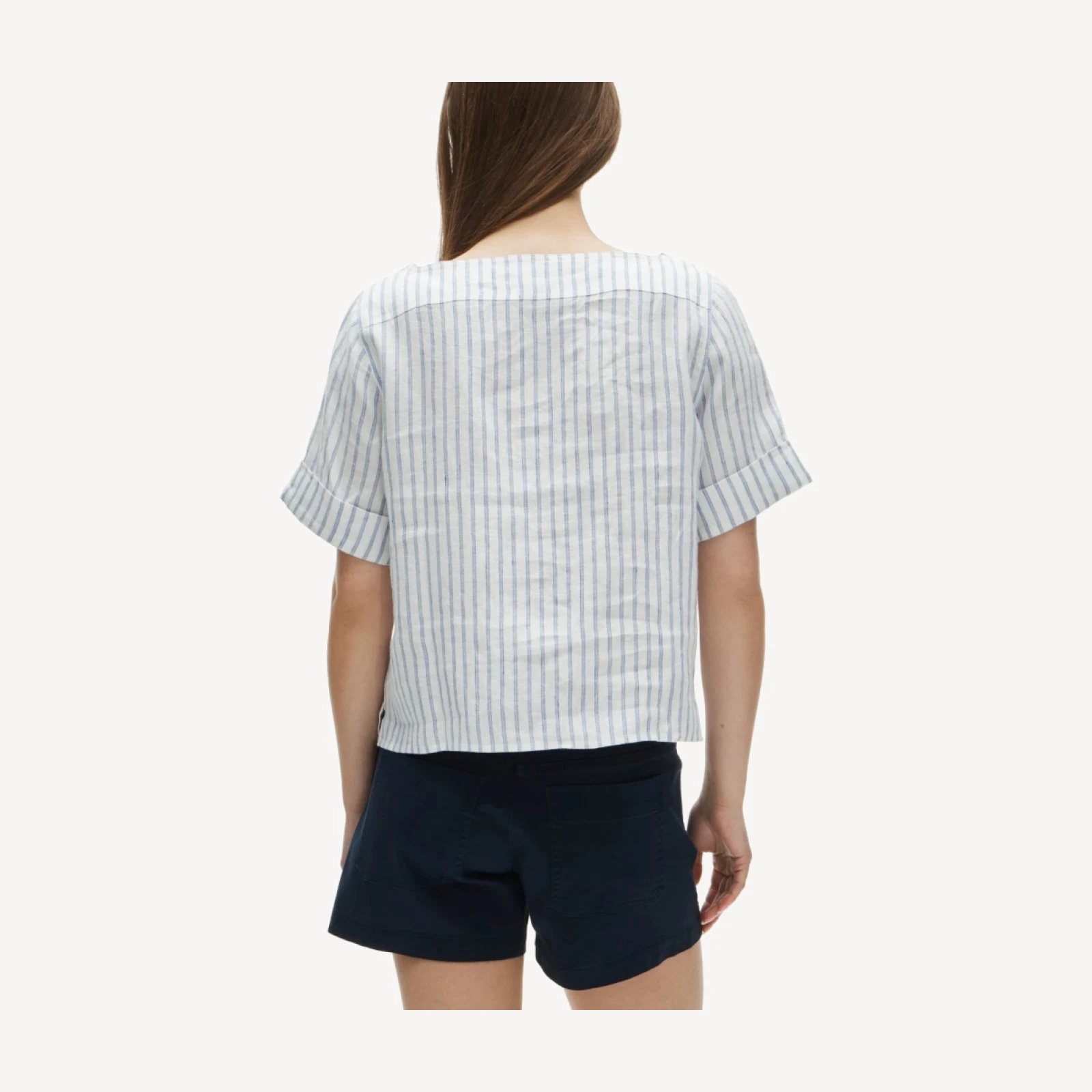 Boatneck T-shirt in striped linen
