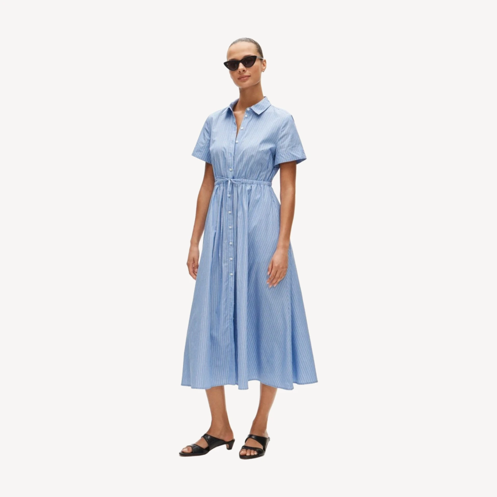 Cerise shirt-dress in striped cotton poplin