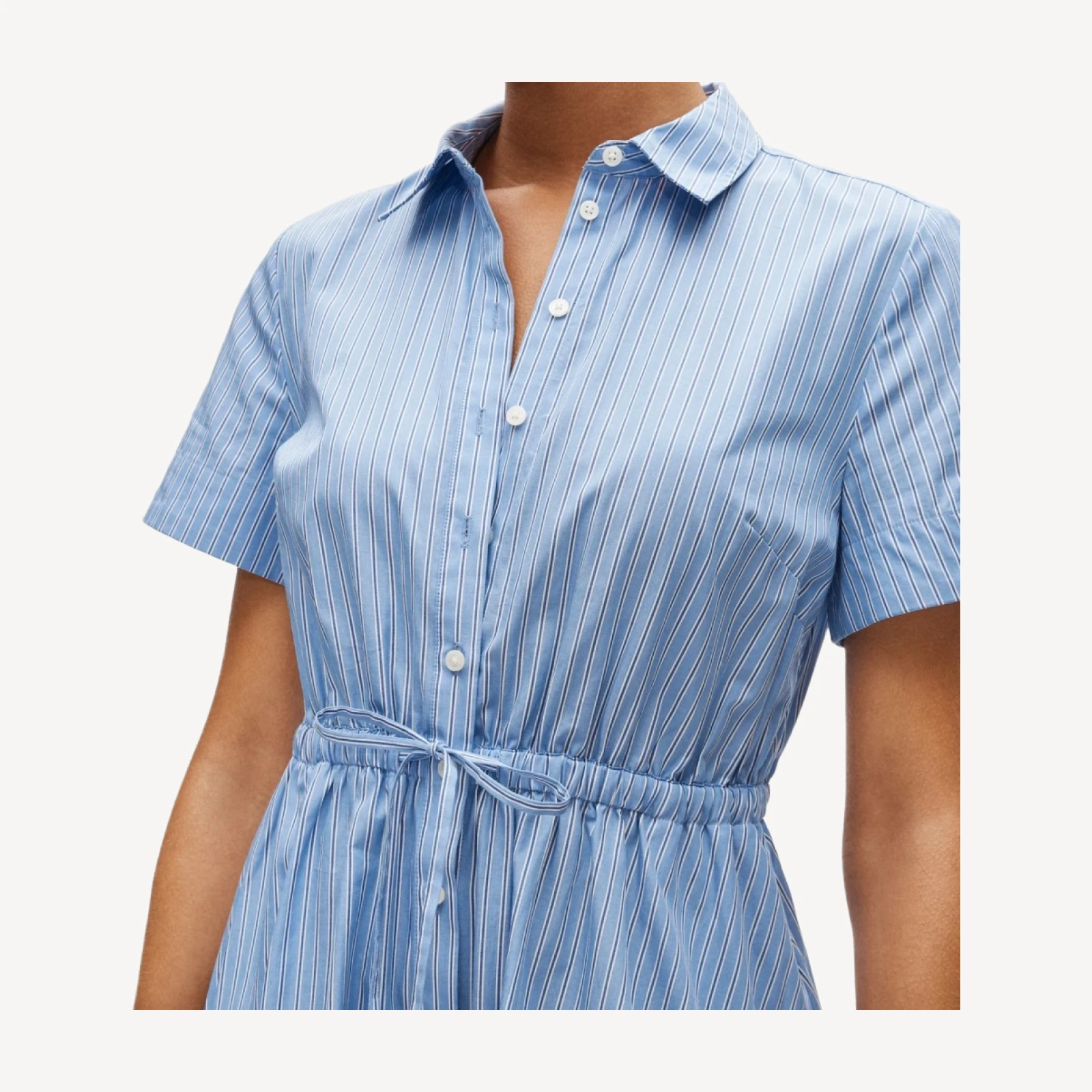 Cerise shirt-dress in striped cotton poplin