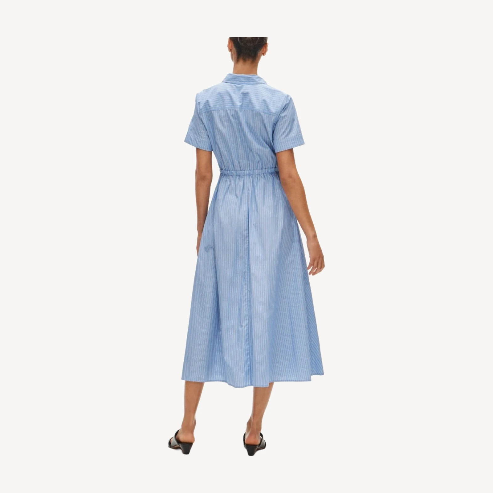 Cerise shirt-dress in striped cotton poplin