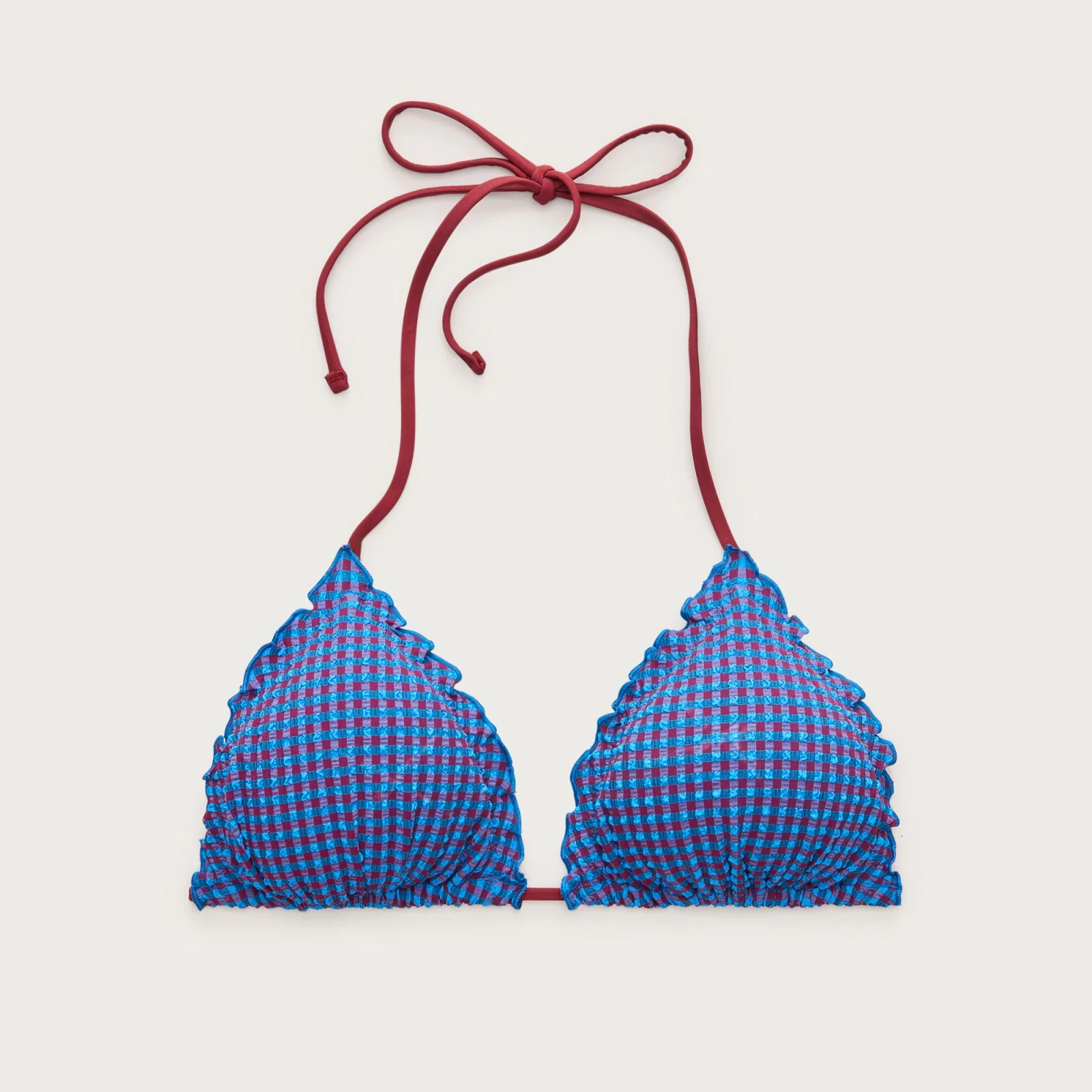 Lettuce-trim string bikini top in gingham