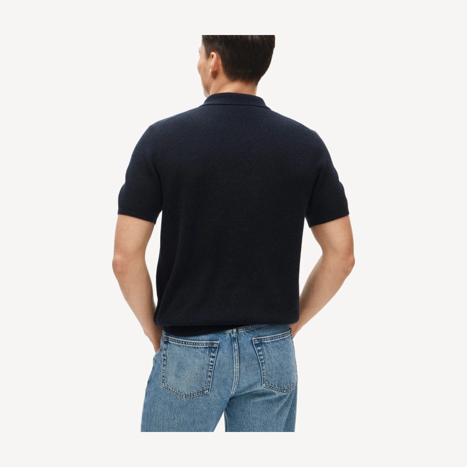 Short-sleeve cashmere rib-knit sweater-polo