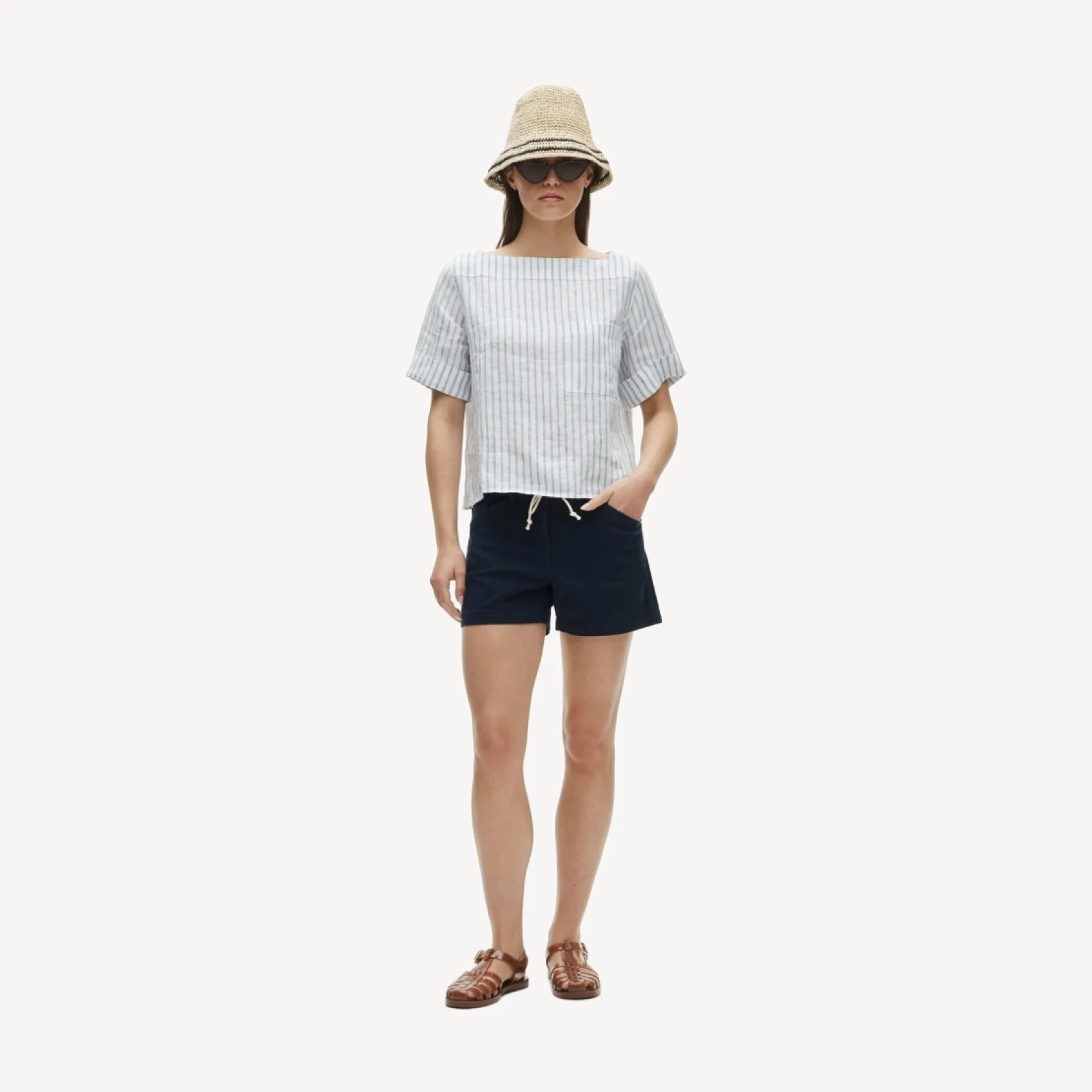 Boatneck T-shirt in striped linen