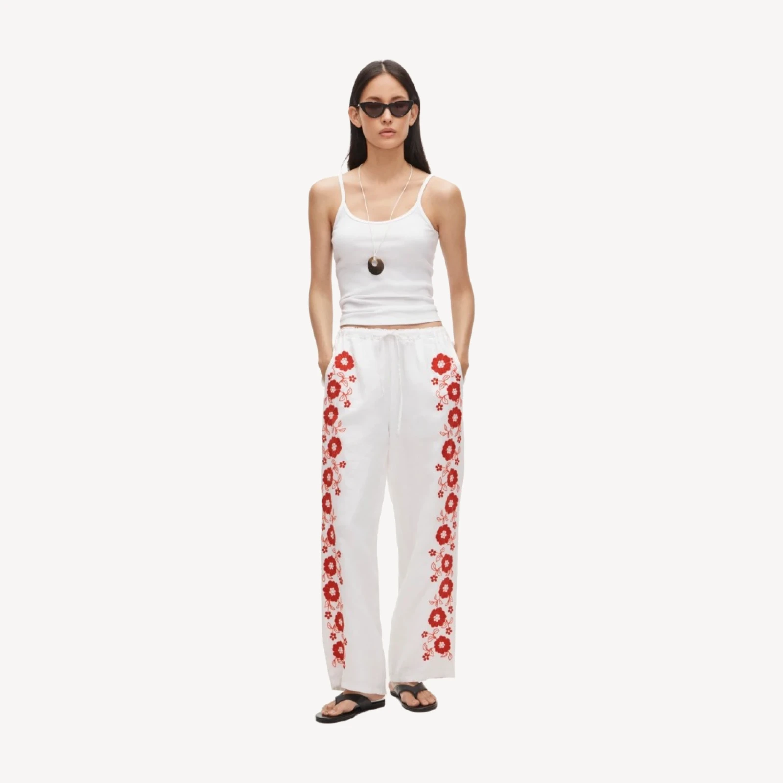 Soleil pant in embroidered linen