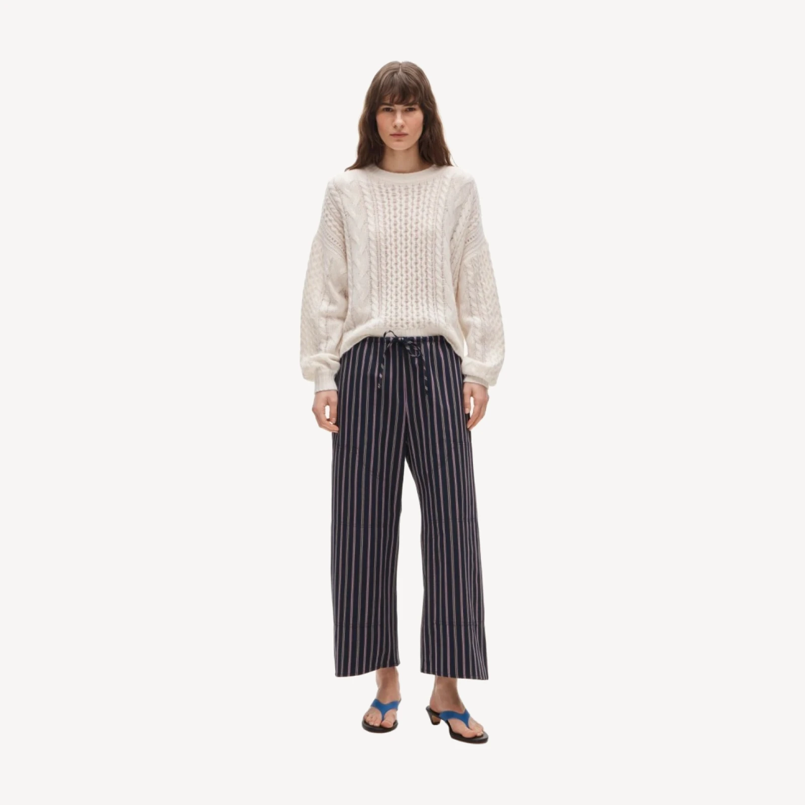 Petite Luna pant in striped cotton poplin