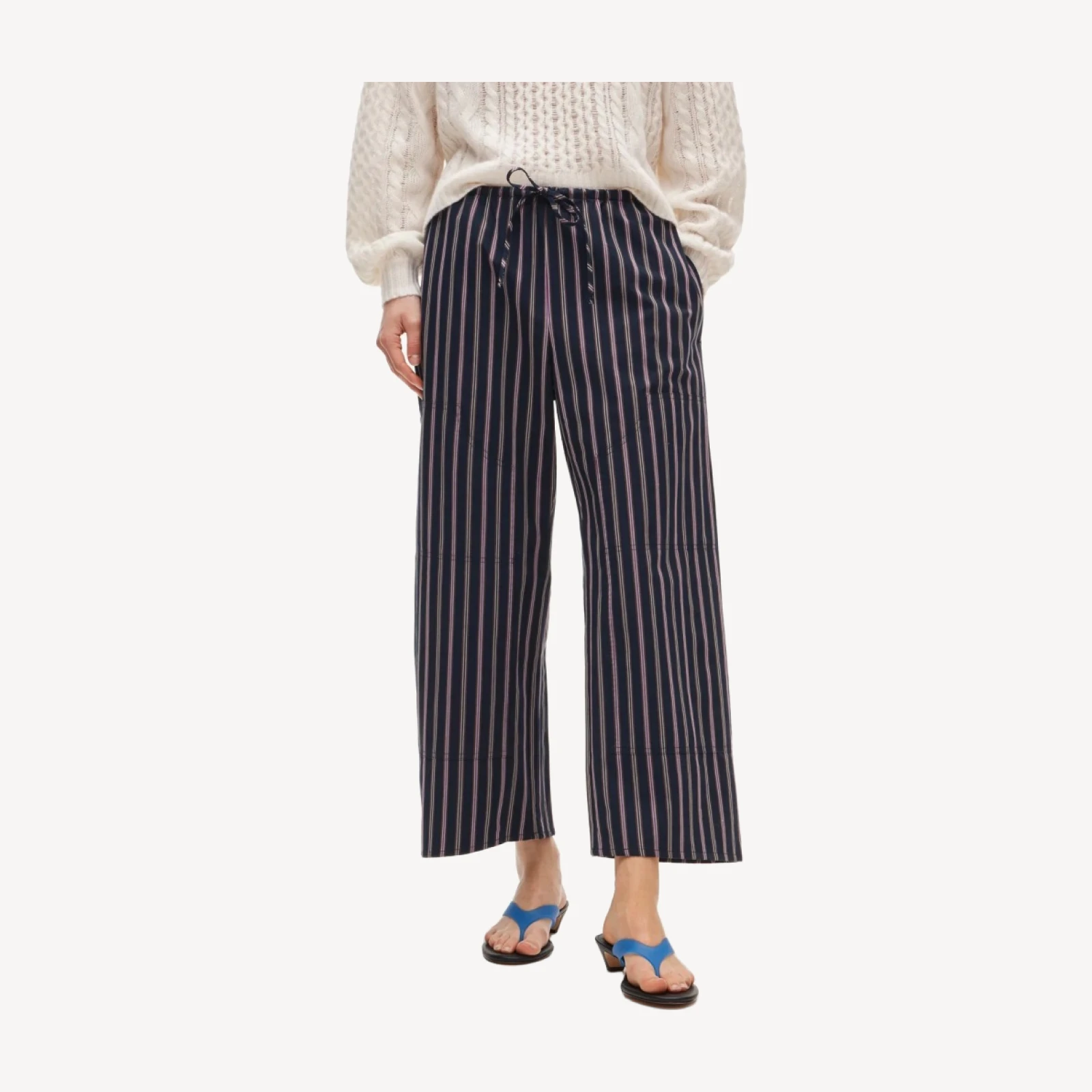 Petite Luna pant in striped cotton poplin