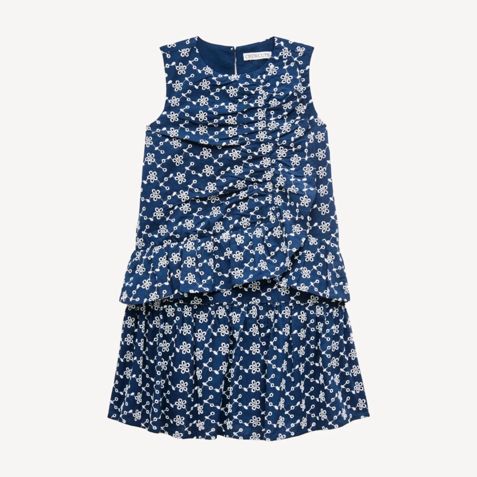 Girls' side-ruffle dress in eyelet