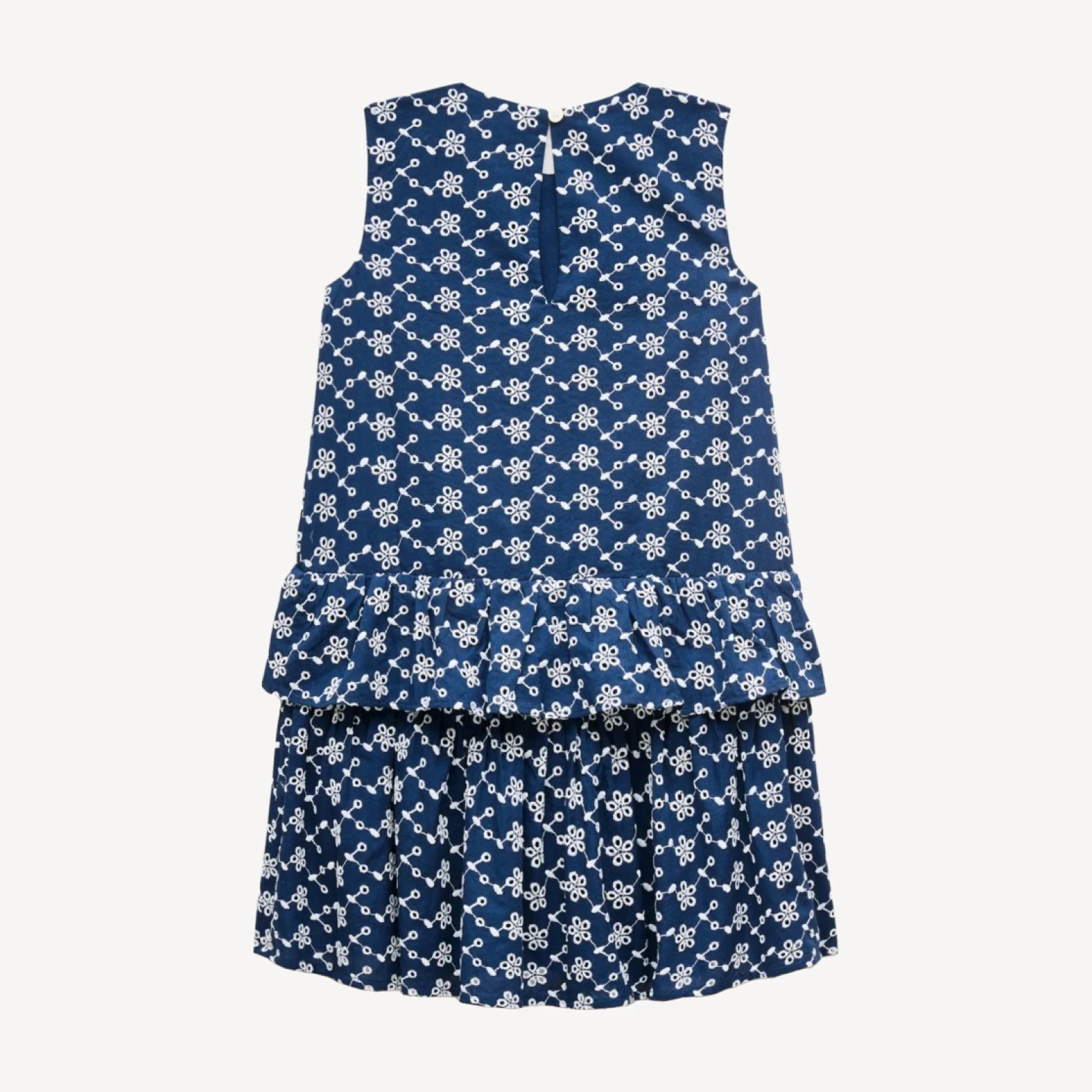 Girls' side-ruffle dress in eyelet