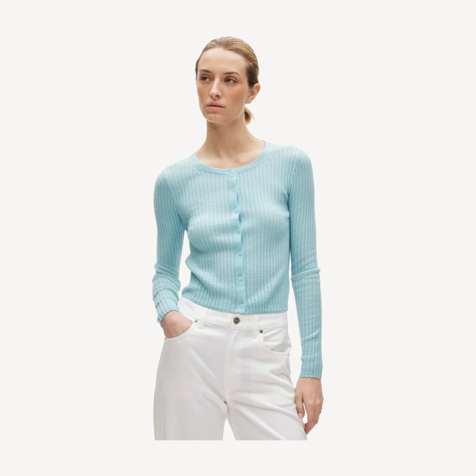Featherweight cashmere pointelle cardigan