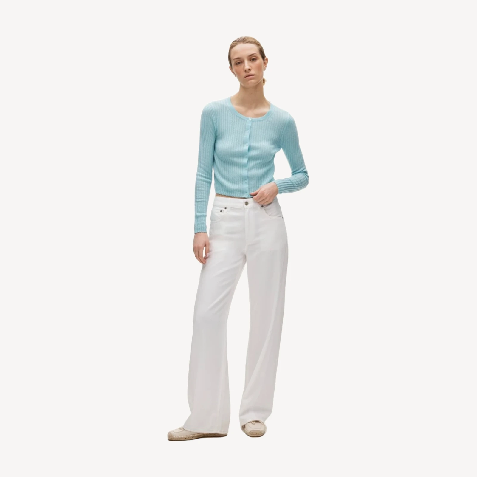 Featherweight cashmere pointelle cardigan