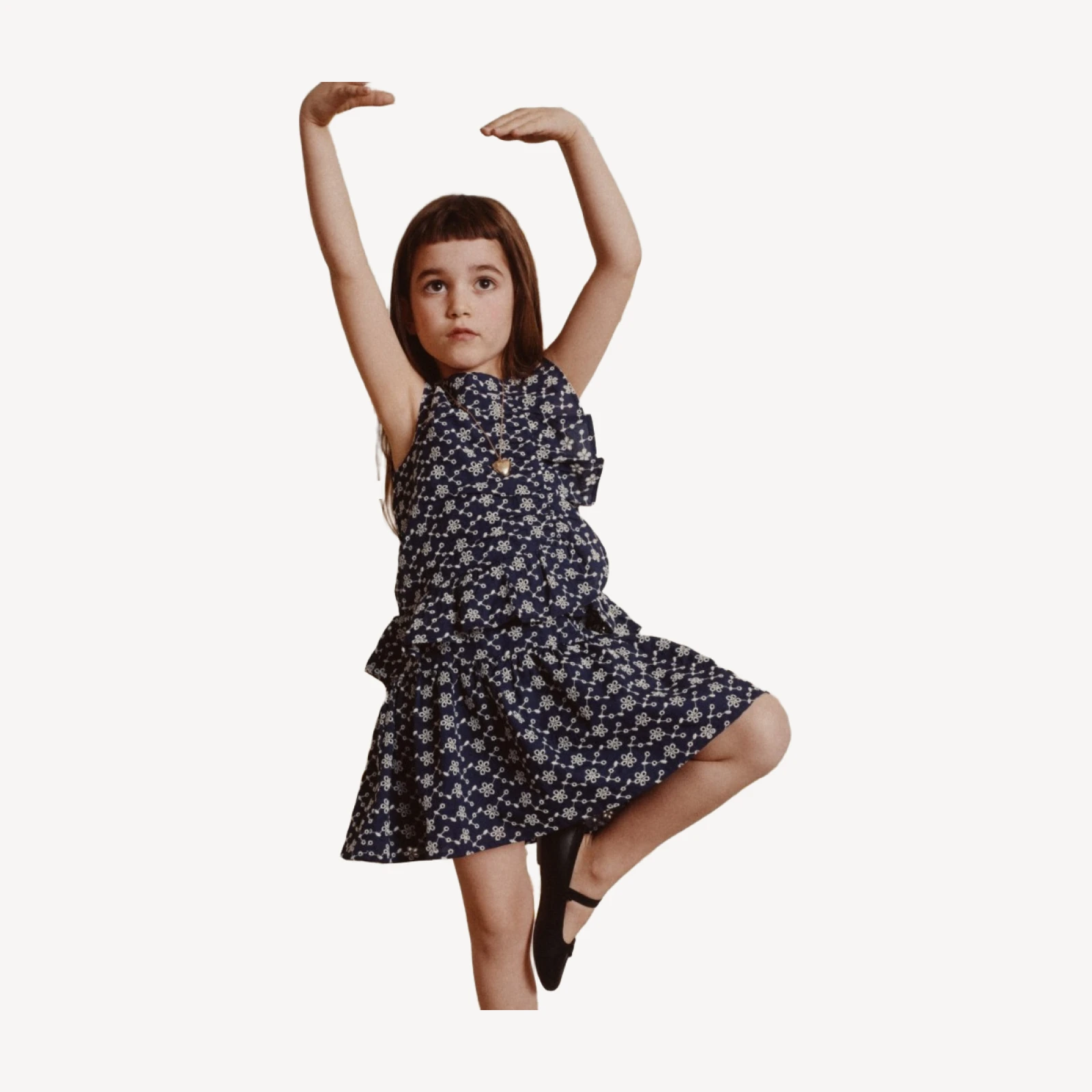 Girls' side-ruffle dress in eyelet