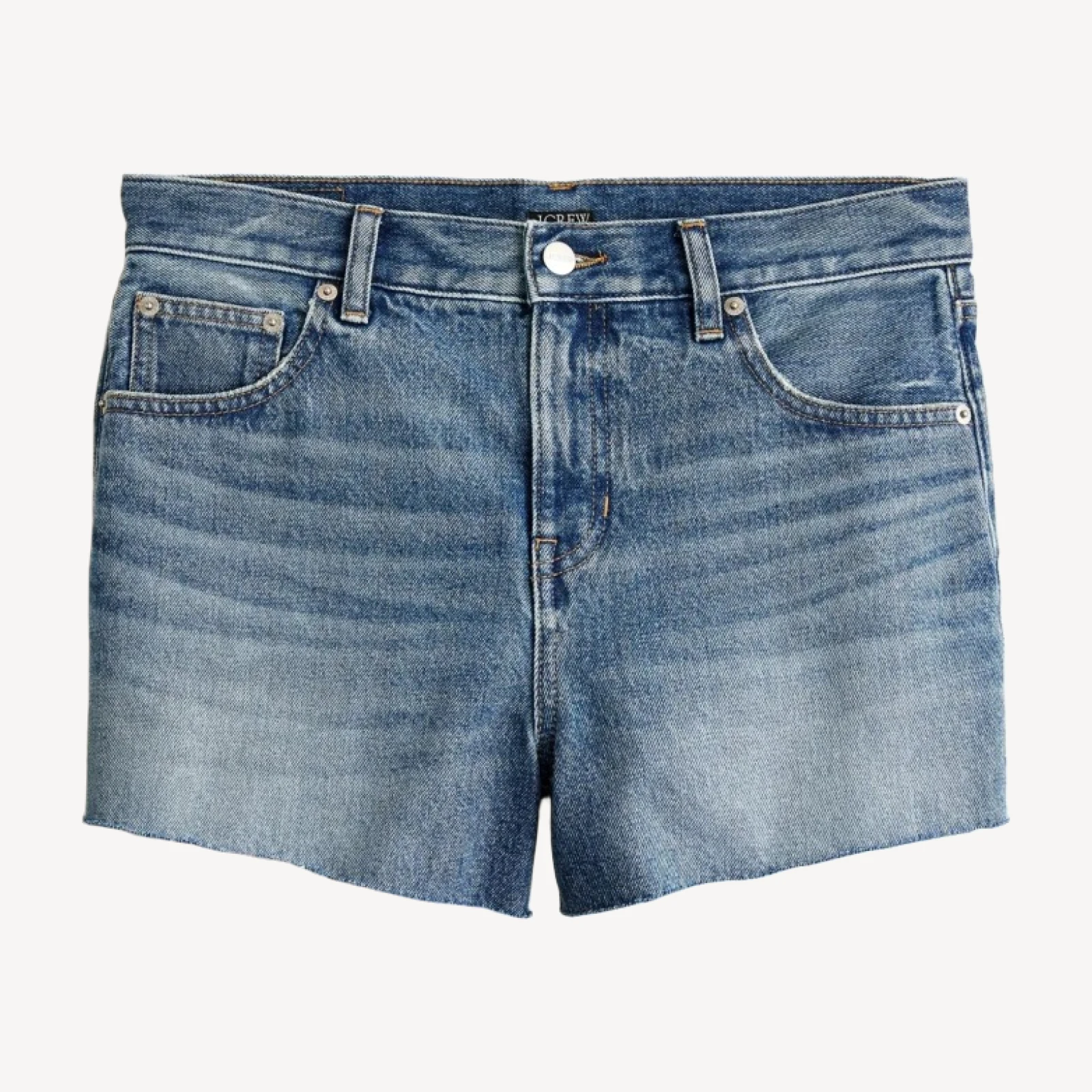 Low-rise frayed denim short