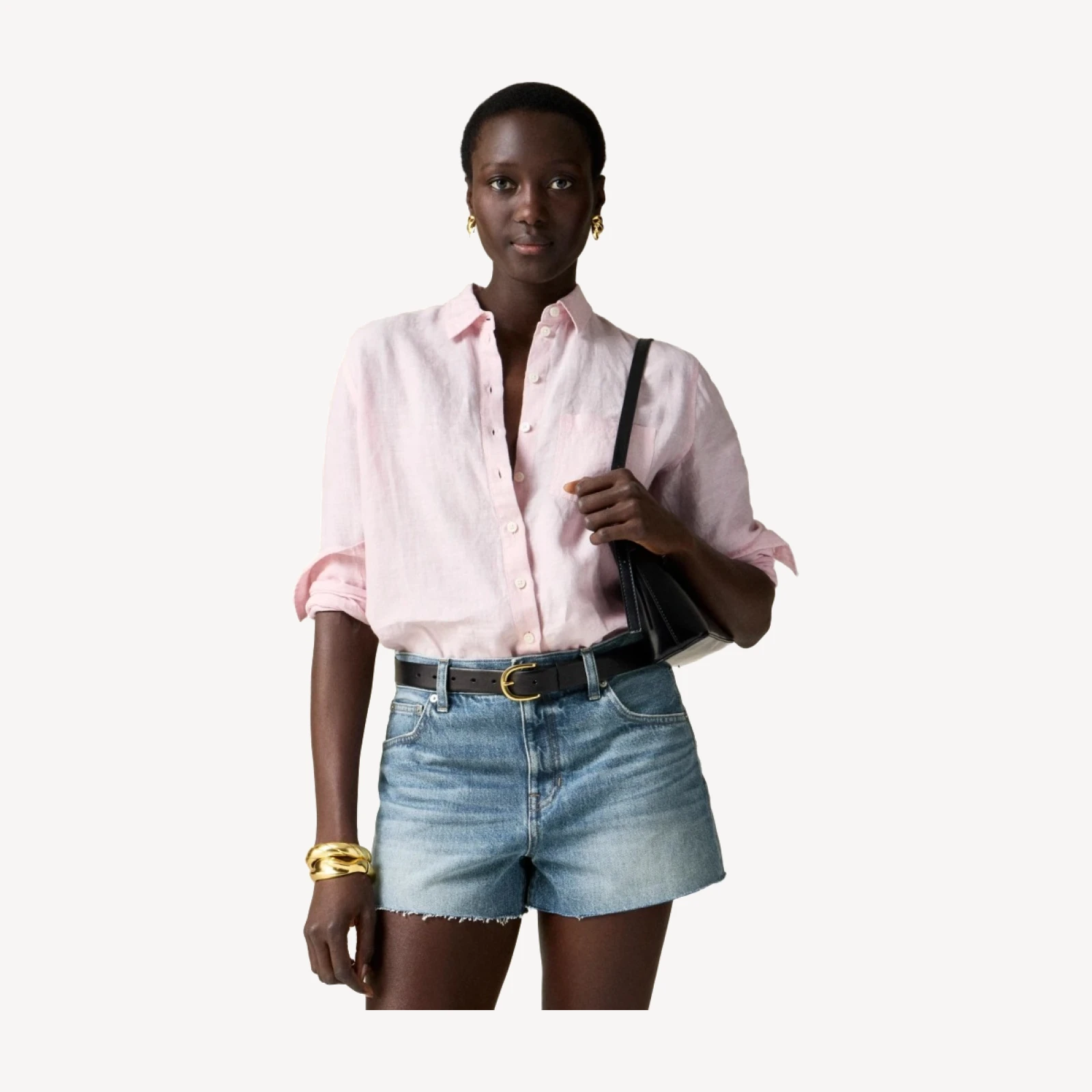 Low-rise frayed denim short