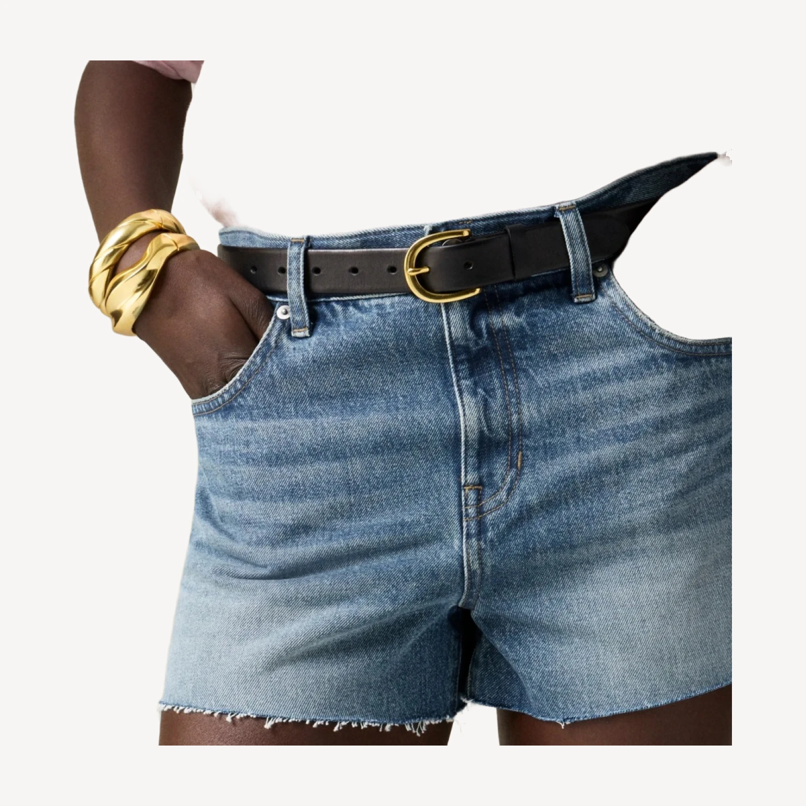 Low-rise frayed denim short