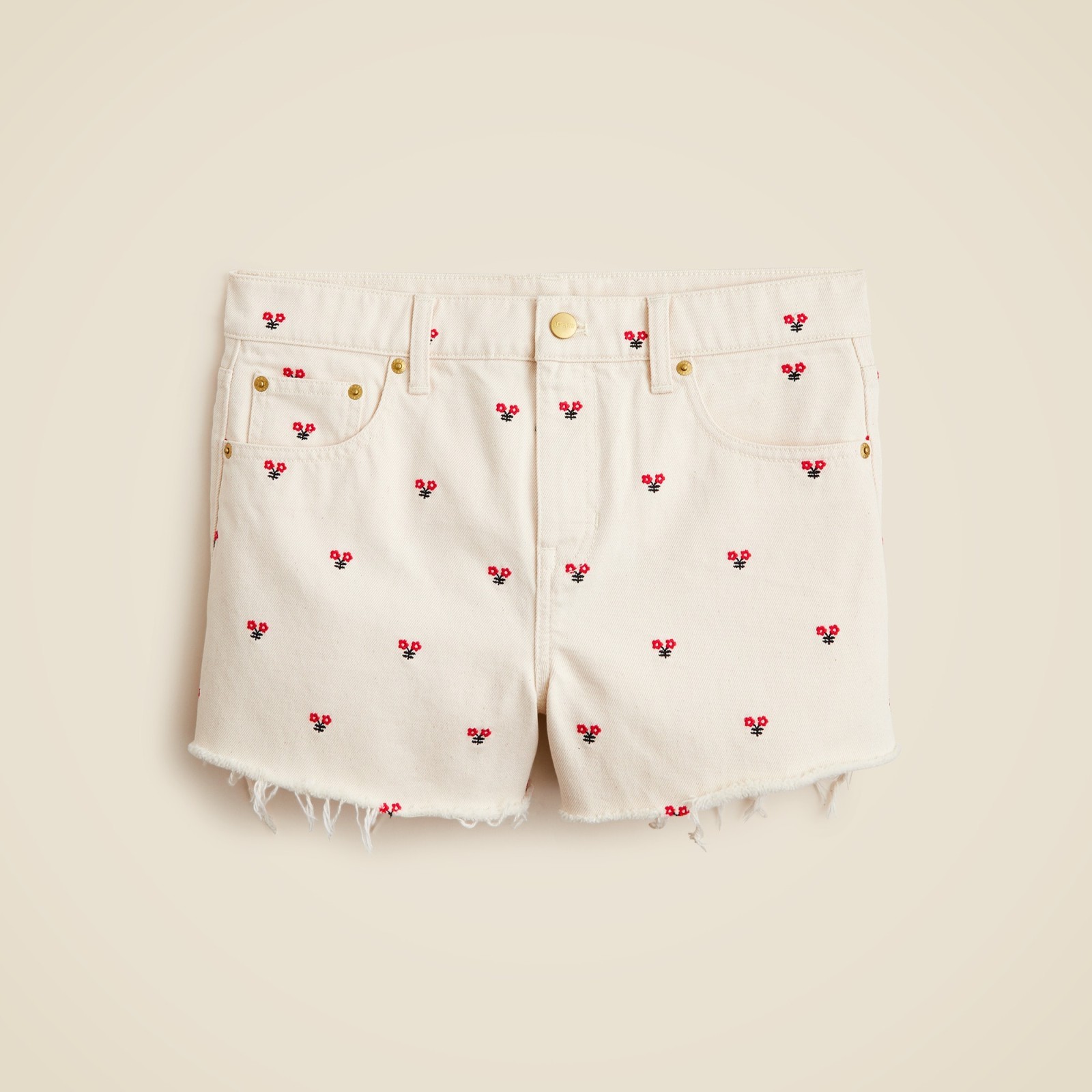 Embroidered lower-rise denim short