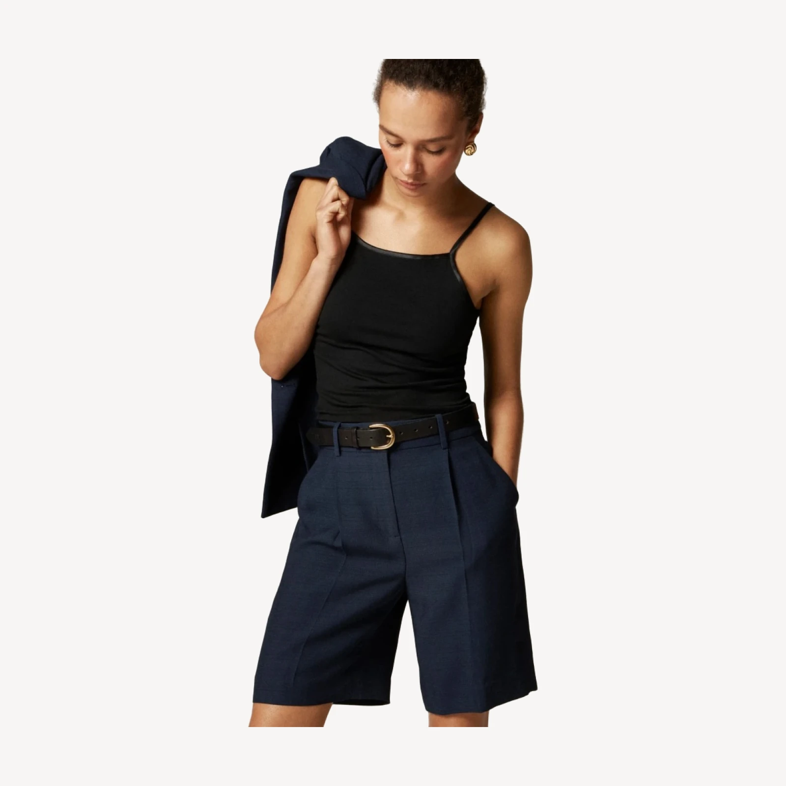 Pleated trouser short in luster canvas