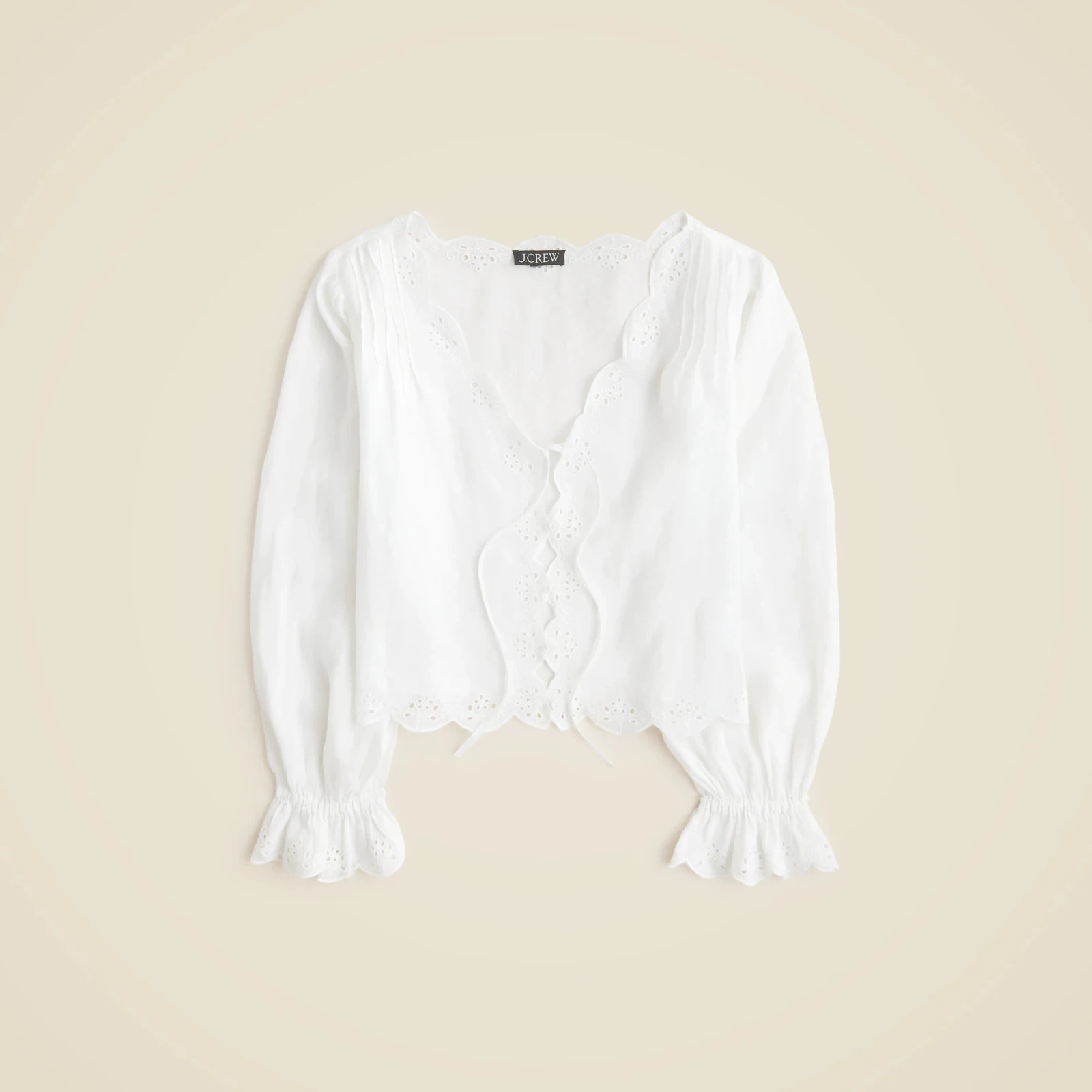 Scallop-trim tie-front top in ramie