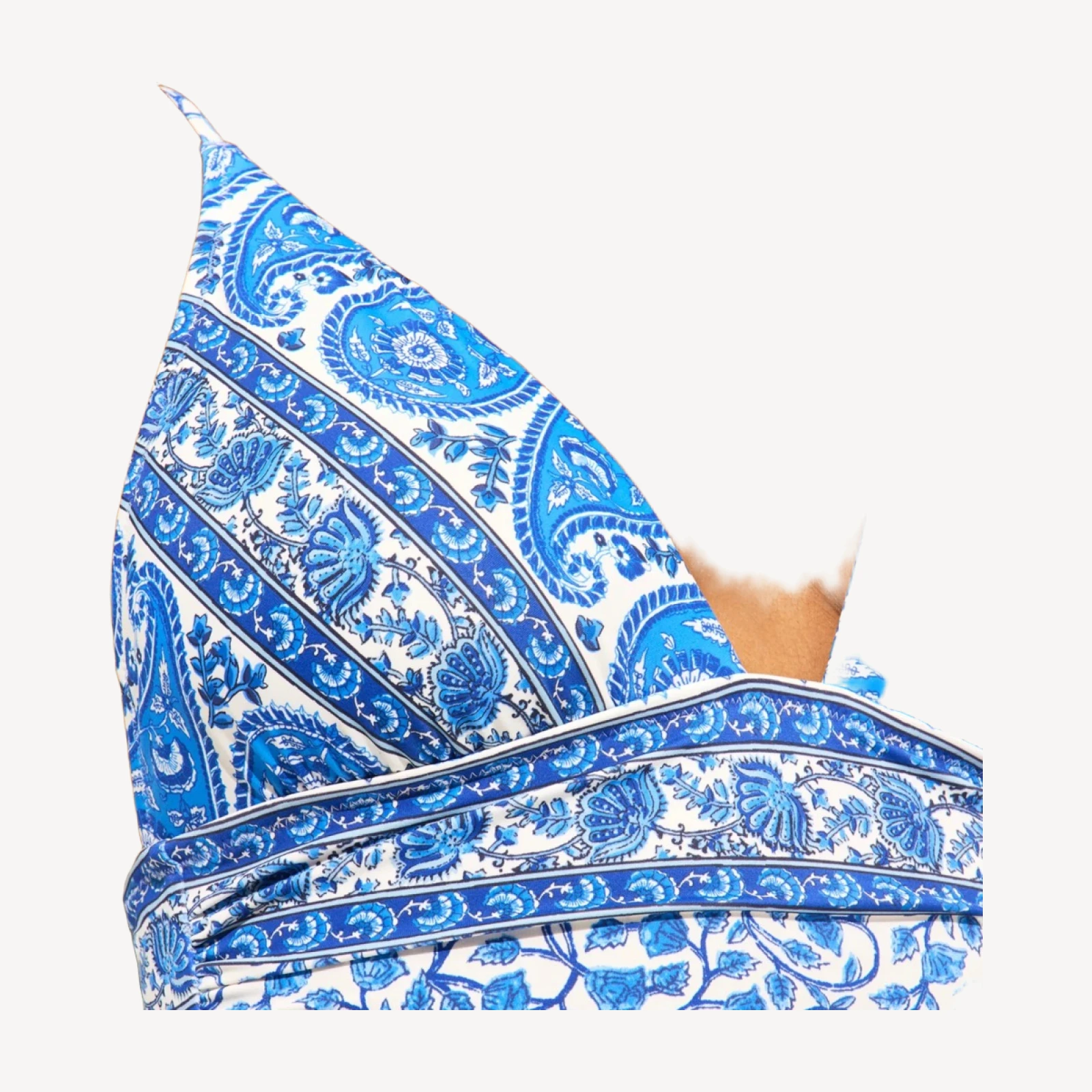 Ruched plunge one-piece in bandana block print