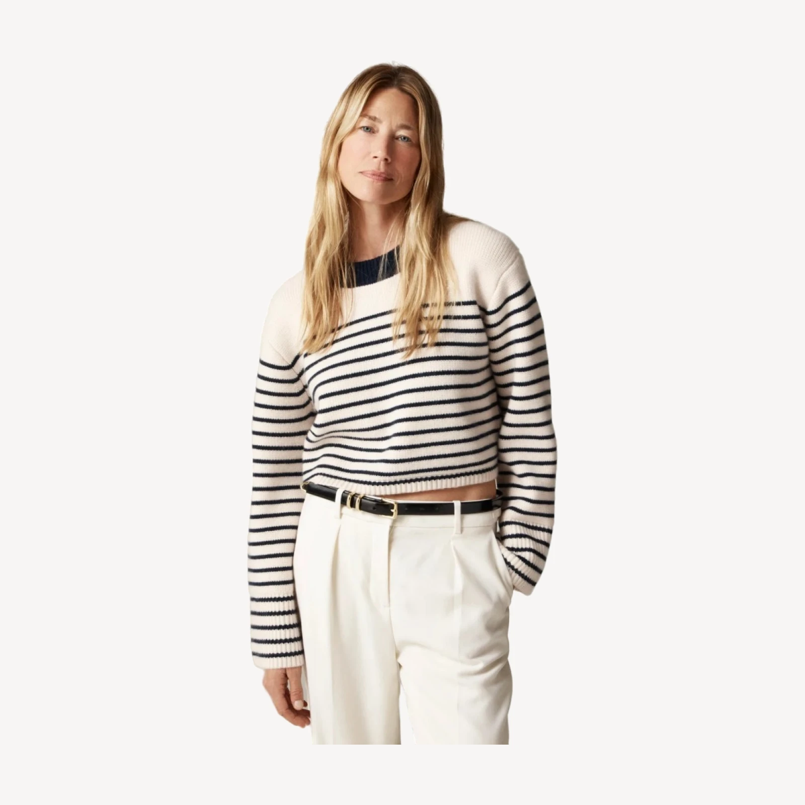 Spring Street ribbed cashmere crewneck sweater in stripe