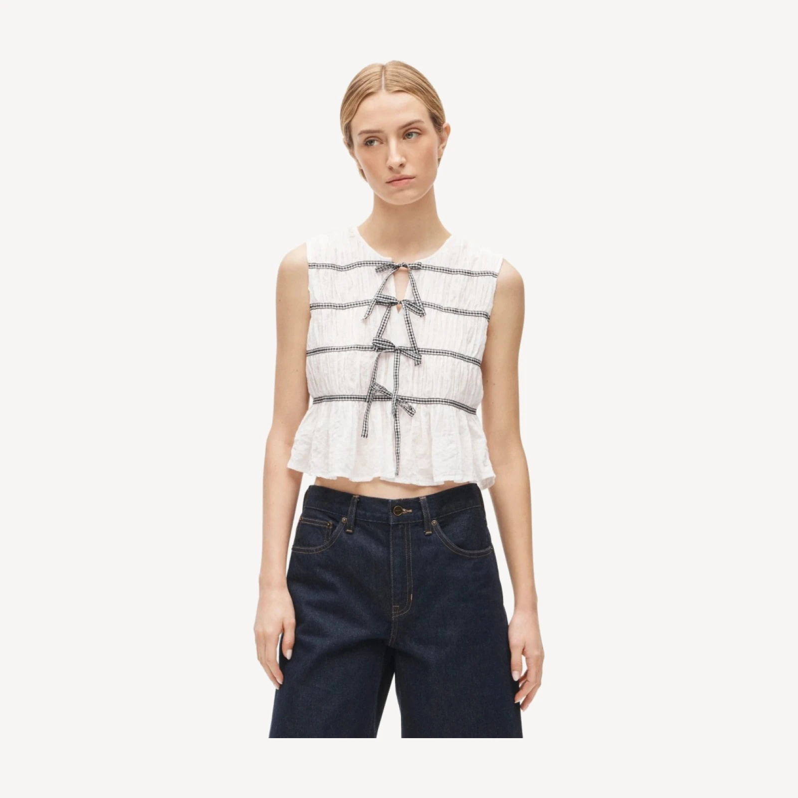 Tie-front top with gingham details