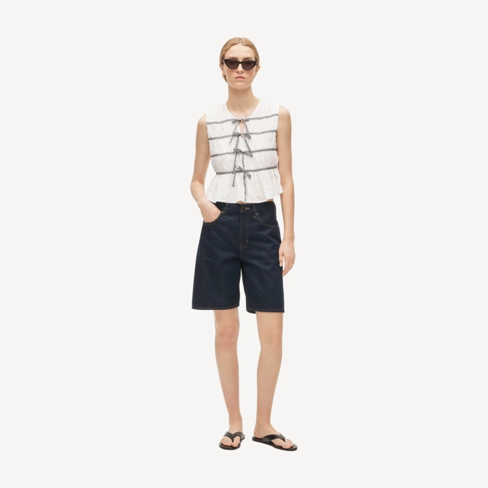 Tie-front top with gingham details
