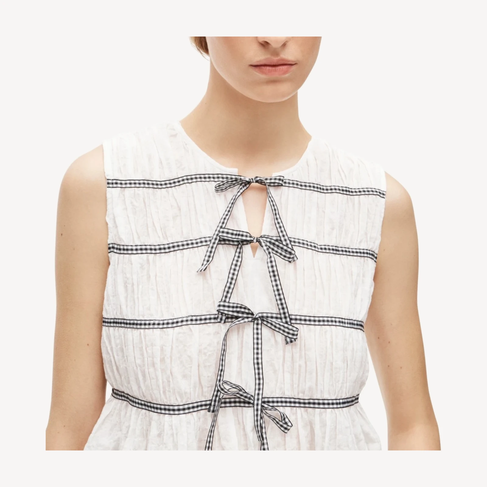 Tie-front top with gingham details