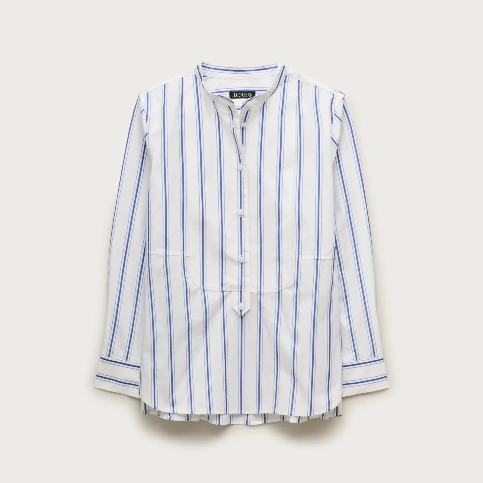 Tuxedo-bib button-up shirt in striped cotton poplin