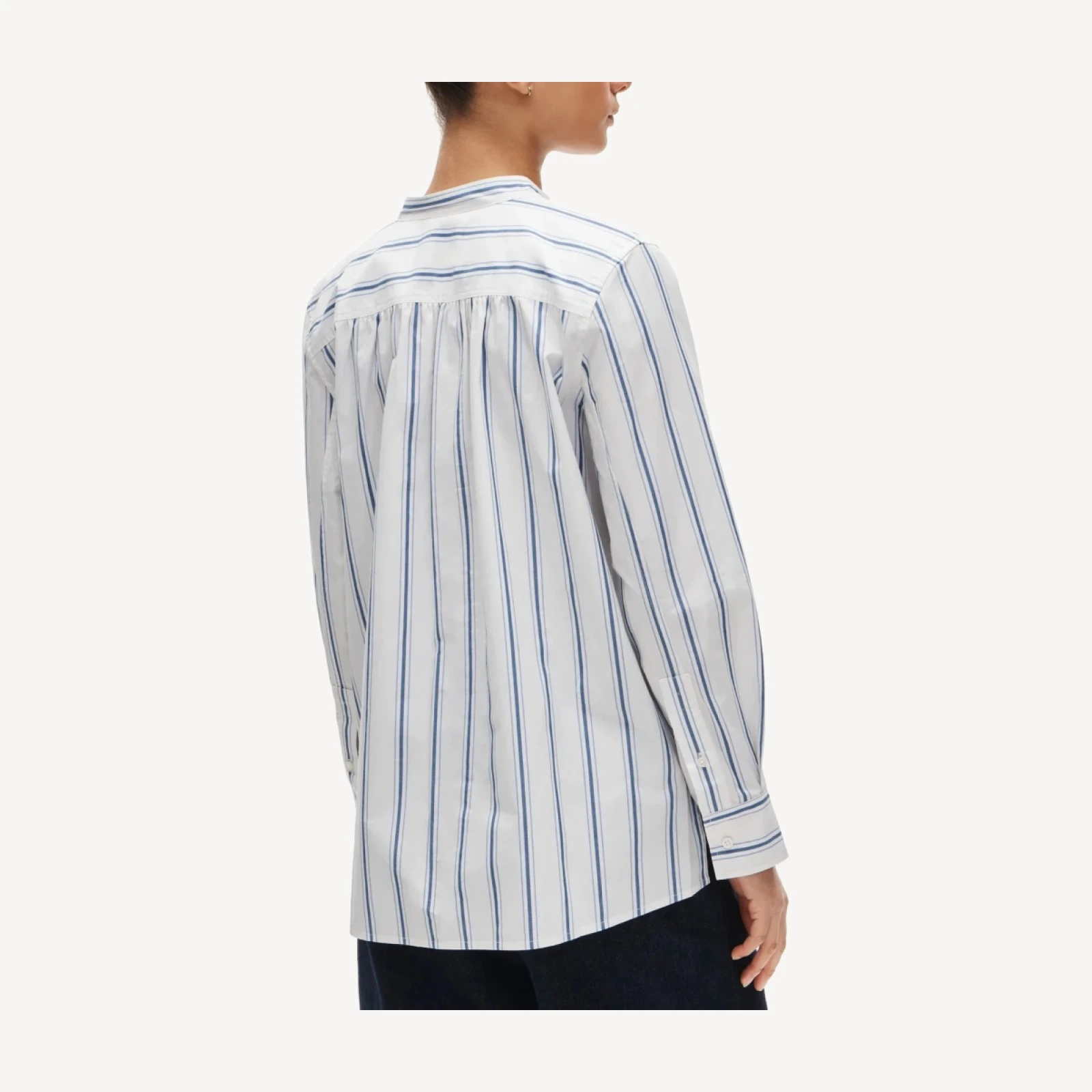Tuxedo-bib button-up shirt in striped cotton poplin