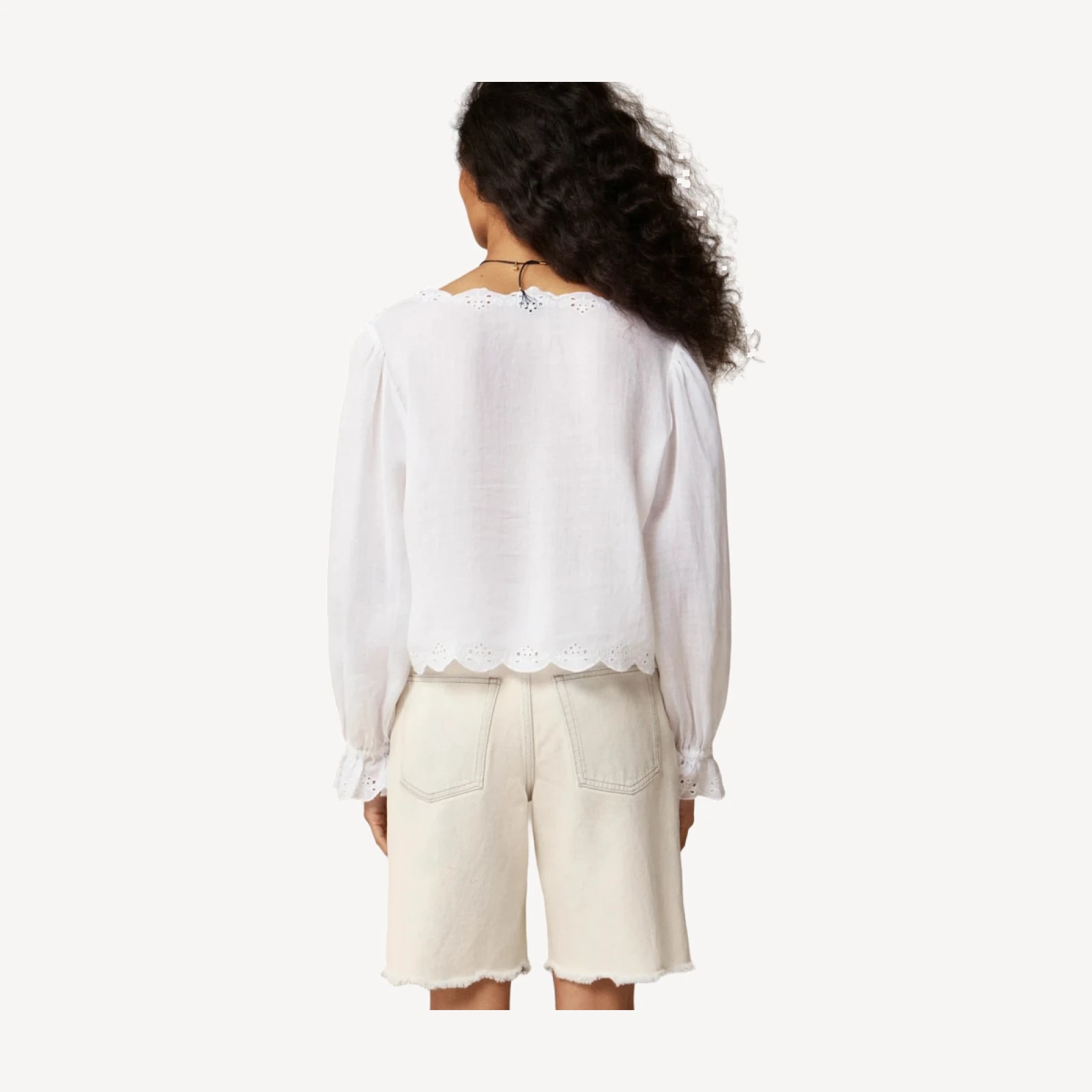 Scallop-trim tie-front top in ramie