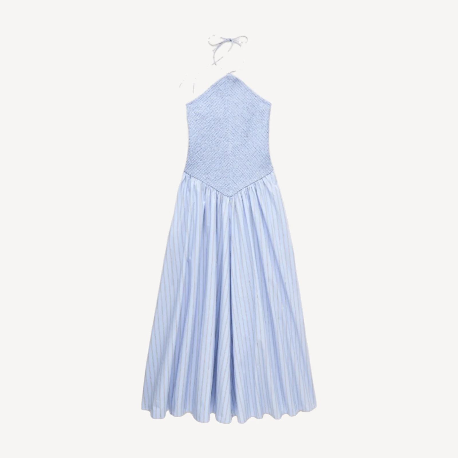 Smocked halter dress in stripe