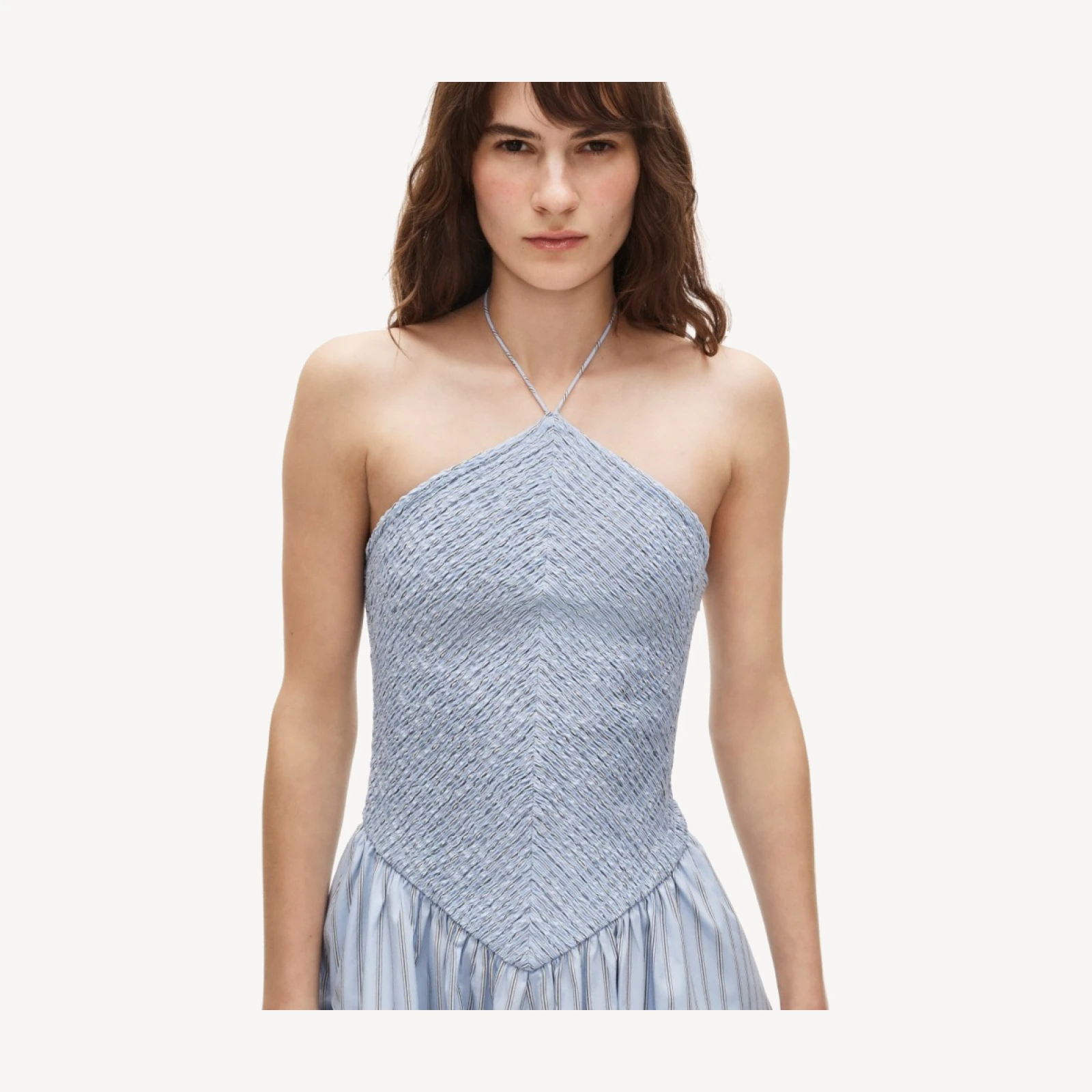 Smocked halter dress in stripe