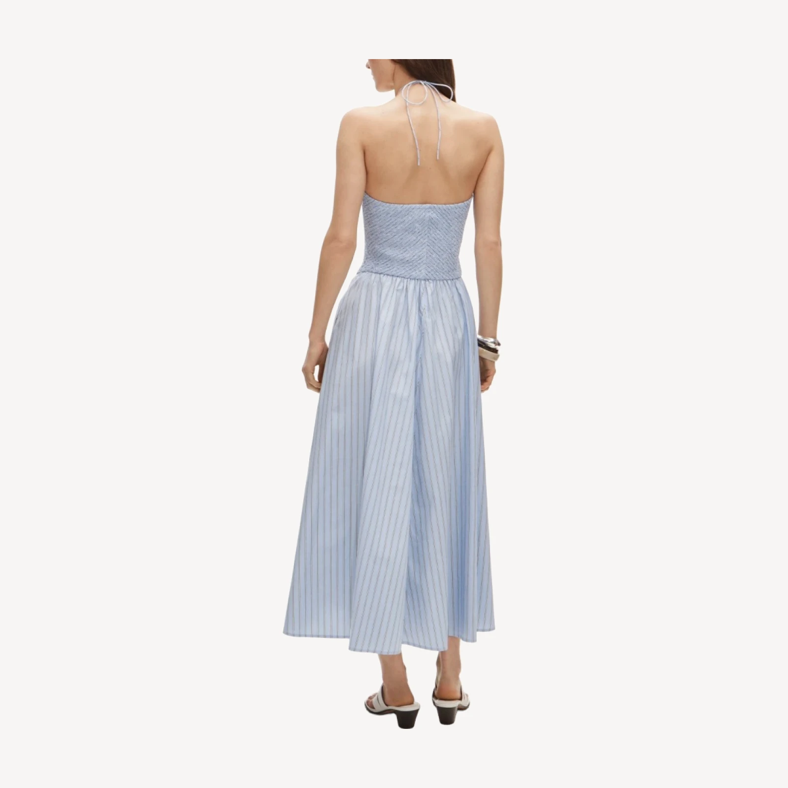 Smocked halter dress in stripe